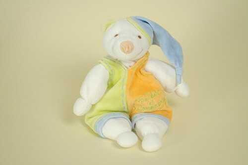 DOUDOU ET COMPAGNIE OURS CORPS PLAT BLANC COL BLEU BONNET