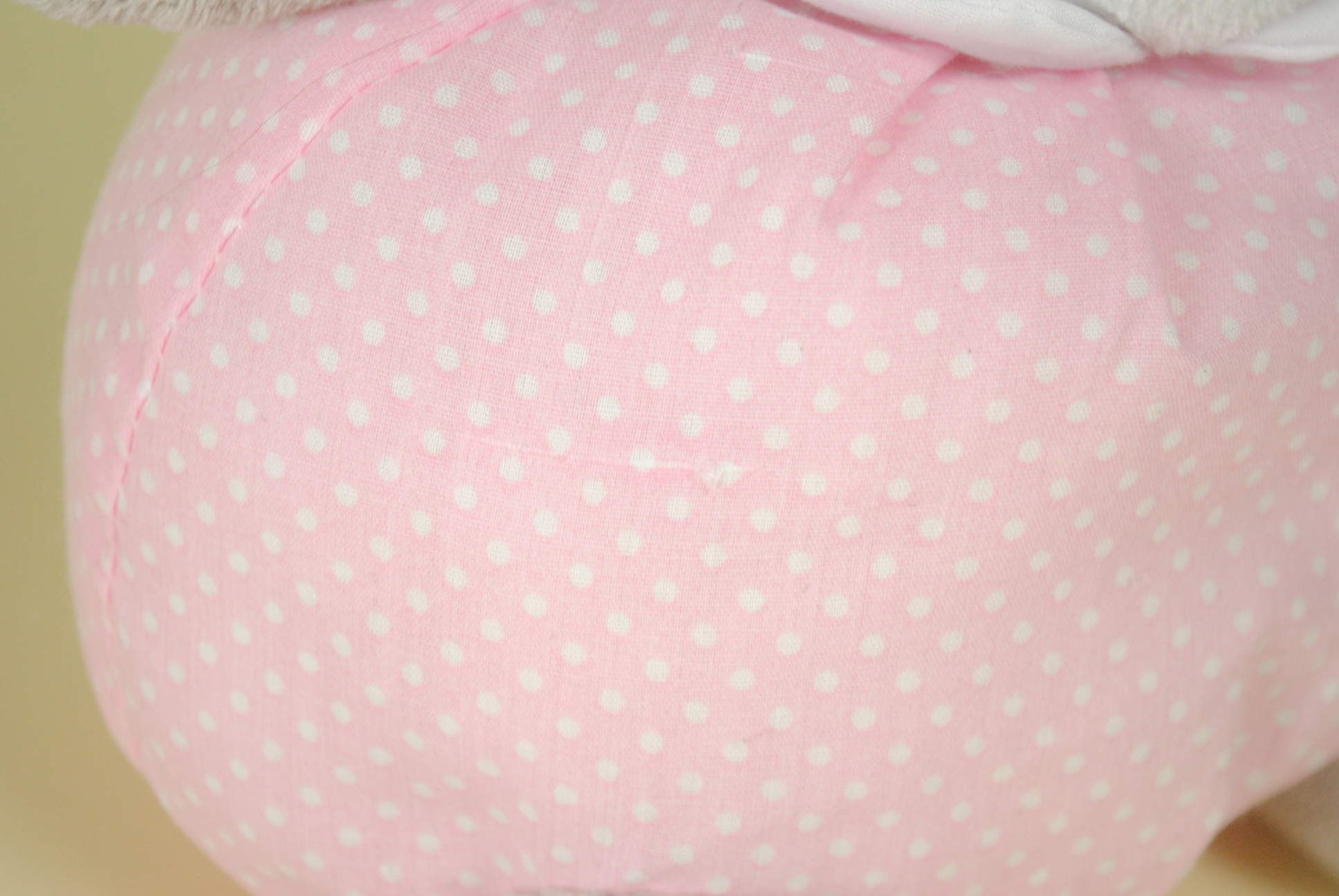 Doudou Ours Boule Gris Rose Pois Blanc defaut