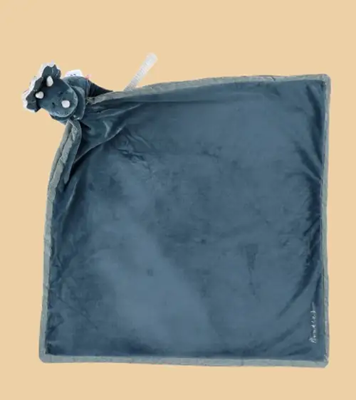 profil Doudou XXL Dinosaure Ops en Veloudoux – Couverture Bleue Neuf, avec emballage fournisseur, Collection "Tiga, Stegi & Ops" de NOUKIE'S.