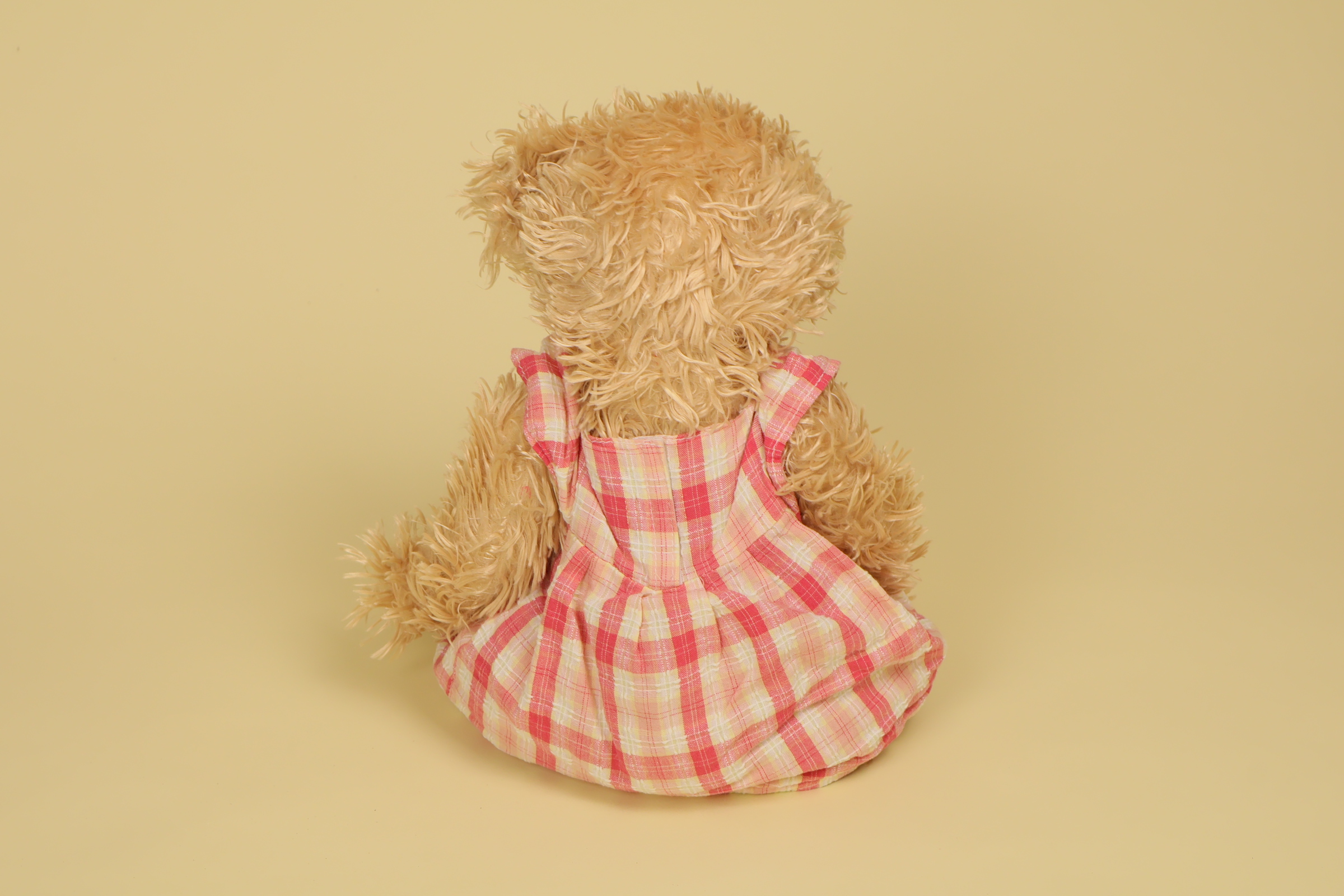 Peluche Ours Beige Robe Carreaux Tablier dos