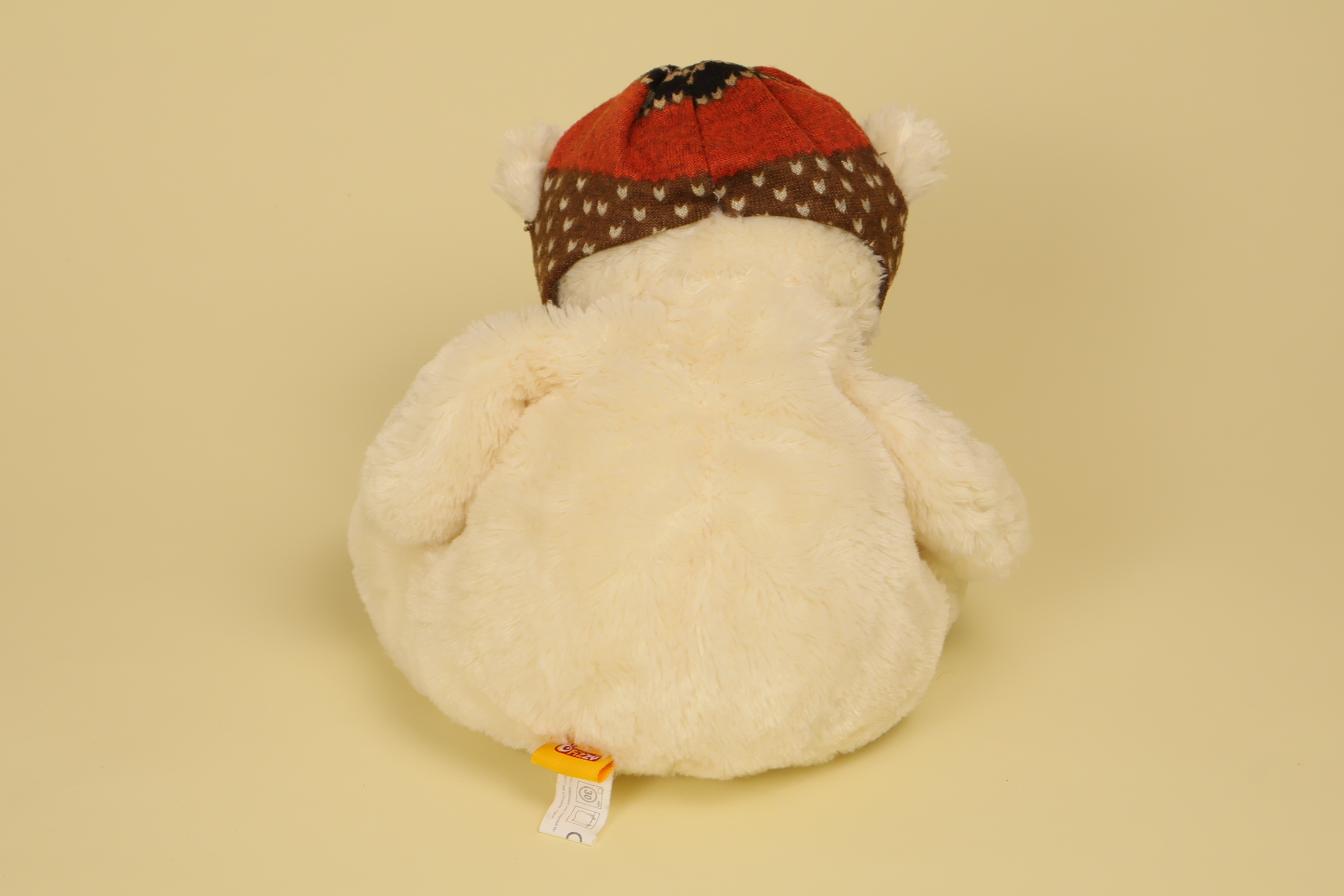 Peluche Ours Blanc Bonnet Marron dos