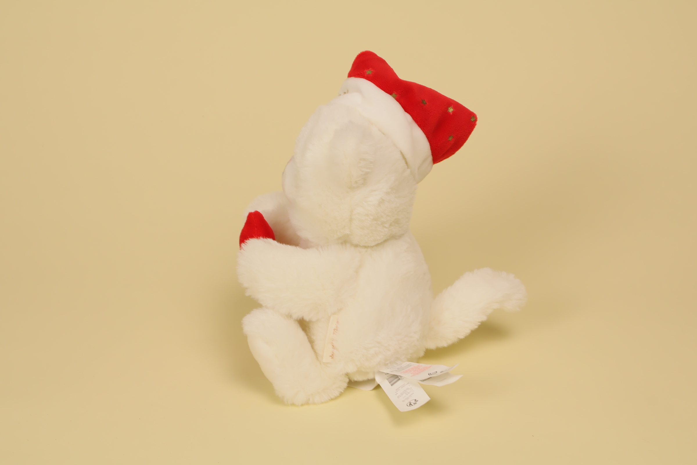 profil Peluche chat blanc 21 cm avec bonnet de Noël étoile rouge grelot marque Sergent Major doudou éveil