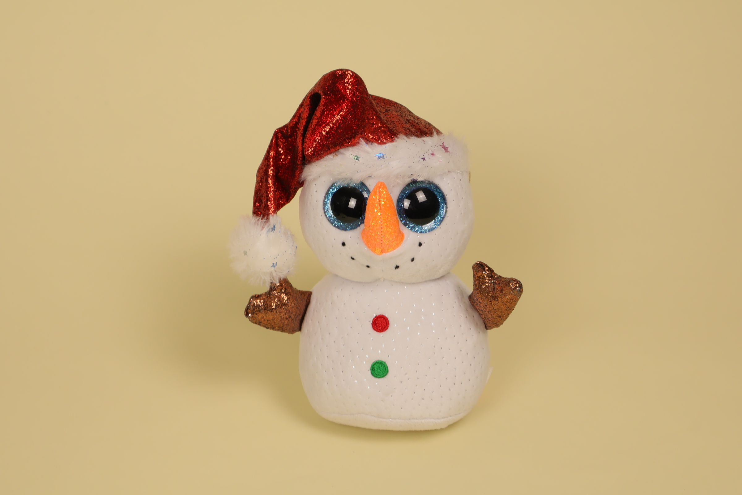 Peluche bonhomme de neige TY 16 cm yeux bleus brillants bonnet paillettes doudou Noël Beanie Boos