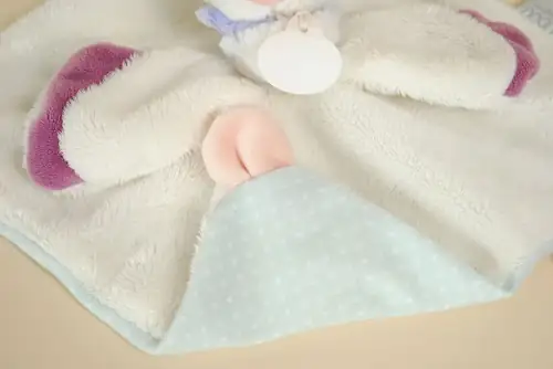 verso Doudou plat cigogne blanc verso vert à pois marque Doudou et Compagnie naissance oiseau