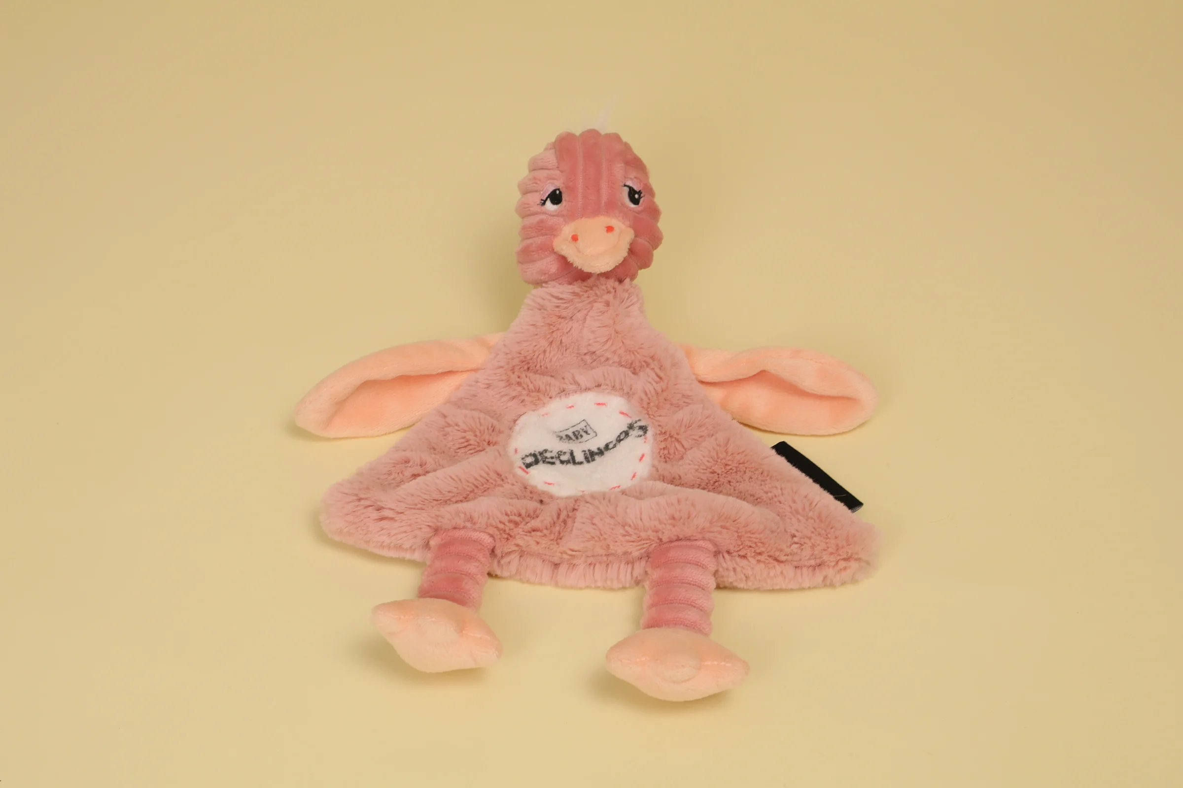 Doudou plat autruche Pomelos rose saumon différentes nuances velours côtelé marque Les Déglingos