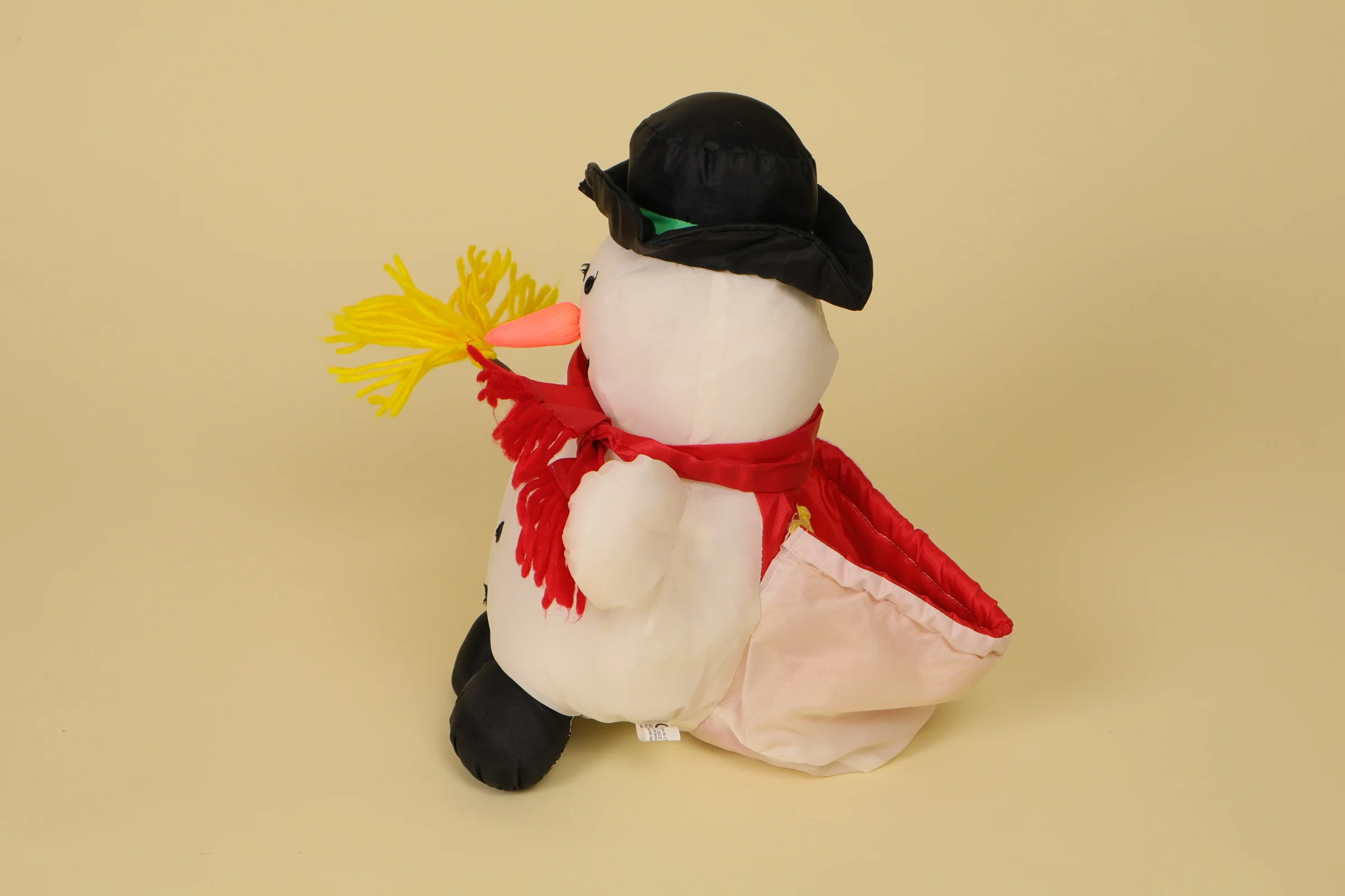 profil Peluche bonhomme de neige 22 cm tissu toile de parachute avec hotte décoration Noël vintage