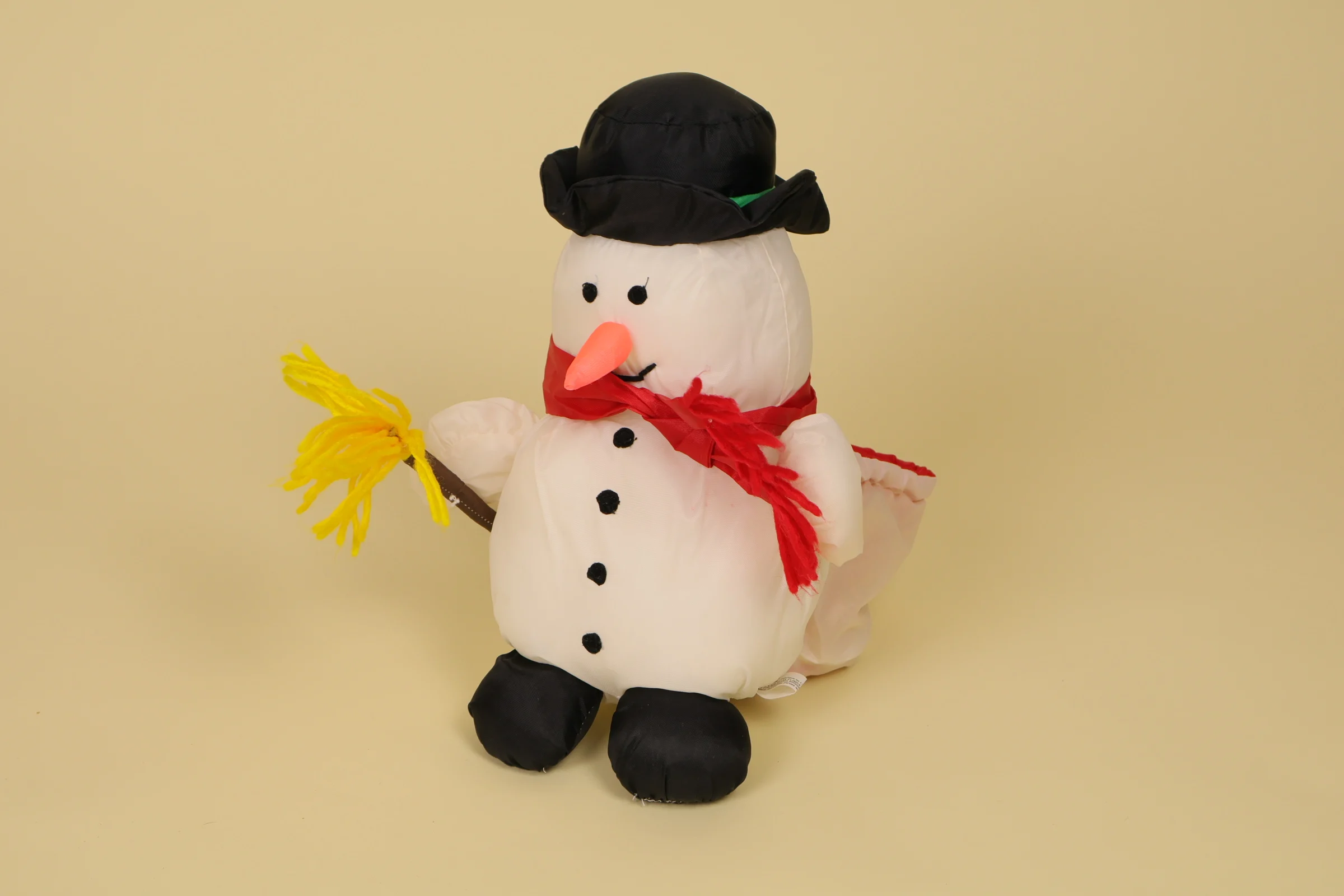 Peluche bonhomme de neige 22 cm tissu toile de parachute avec hotte décoration Noël vintage