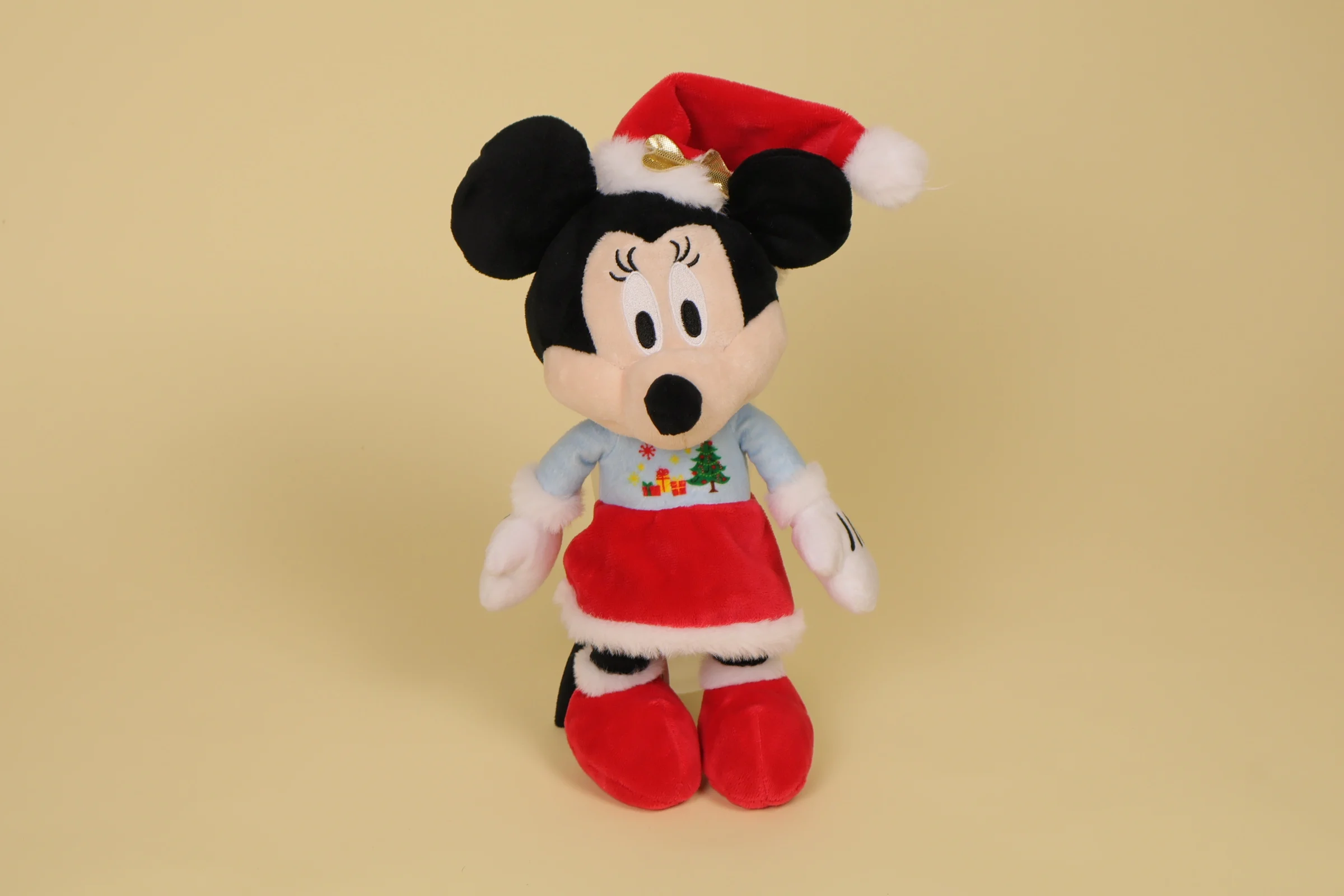 Peluche Minnie Mouse 30 cm robe bleue et rouge bonnet de Noël marque Disney doudou officiel
