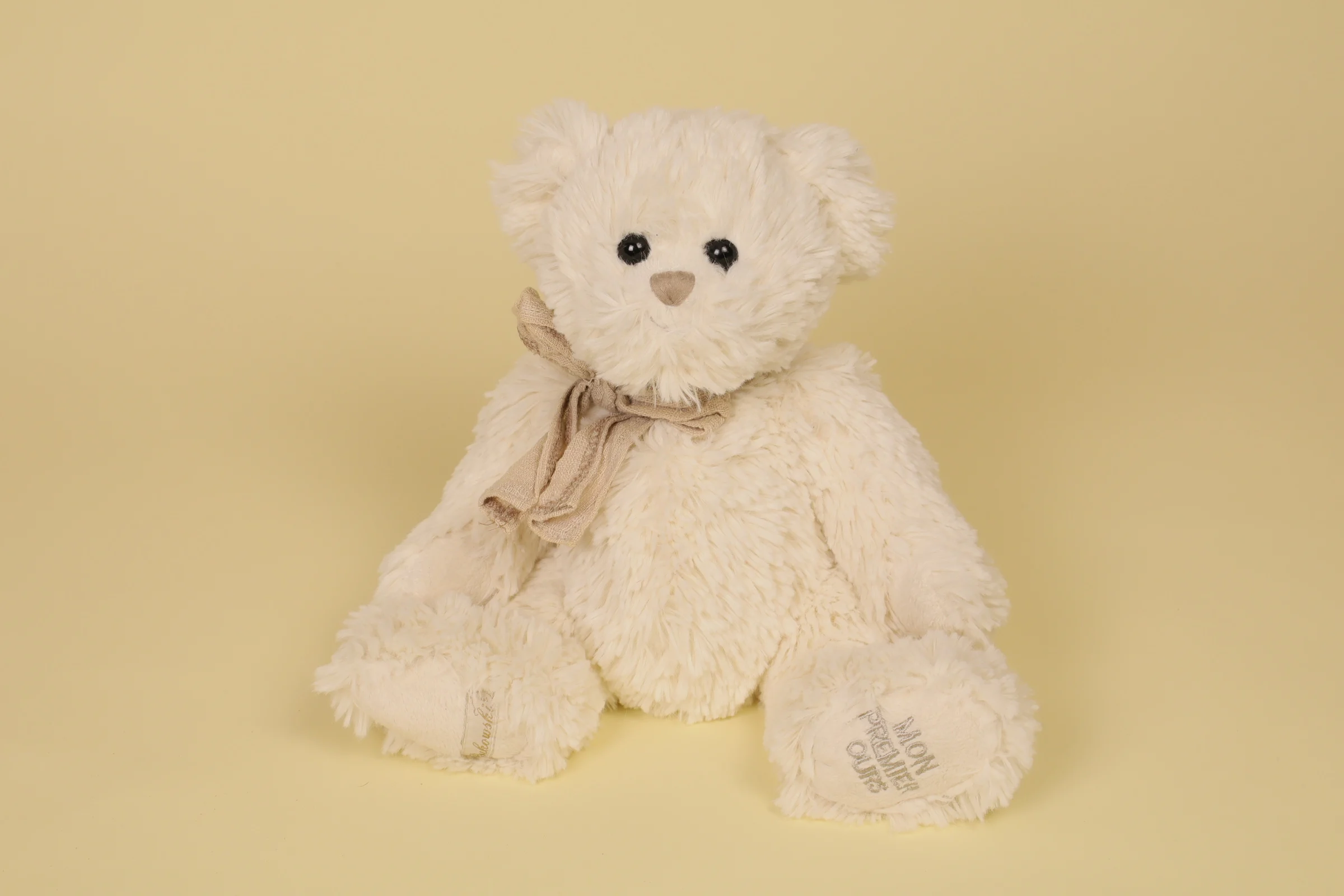 Peluche naissance mon premier ours blanc 26 cm nœud beige broderie coussinet marque Bukowski Design très bon état