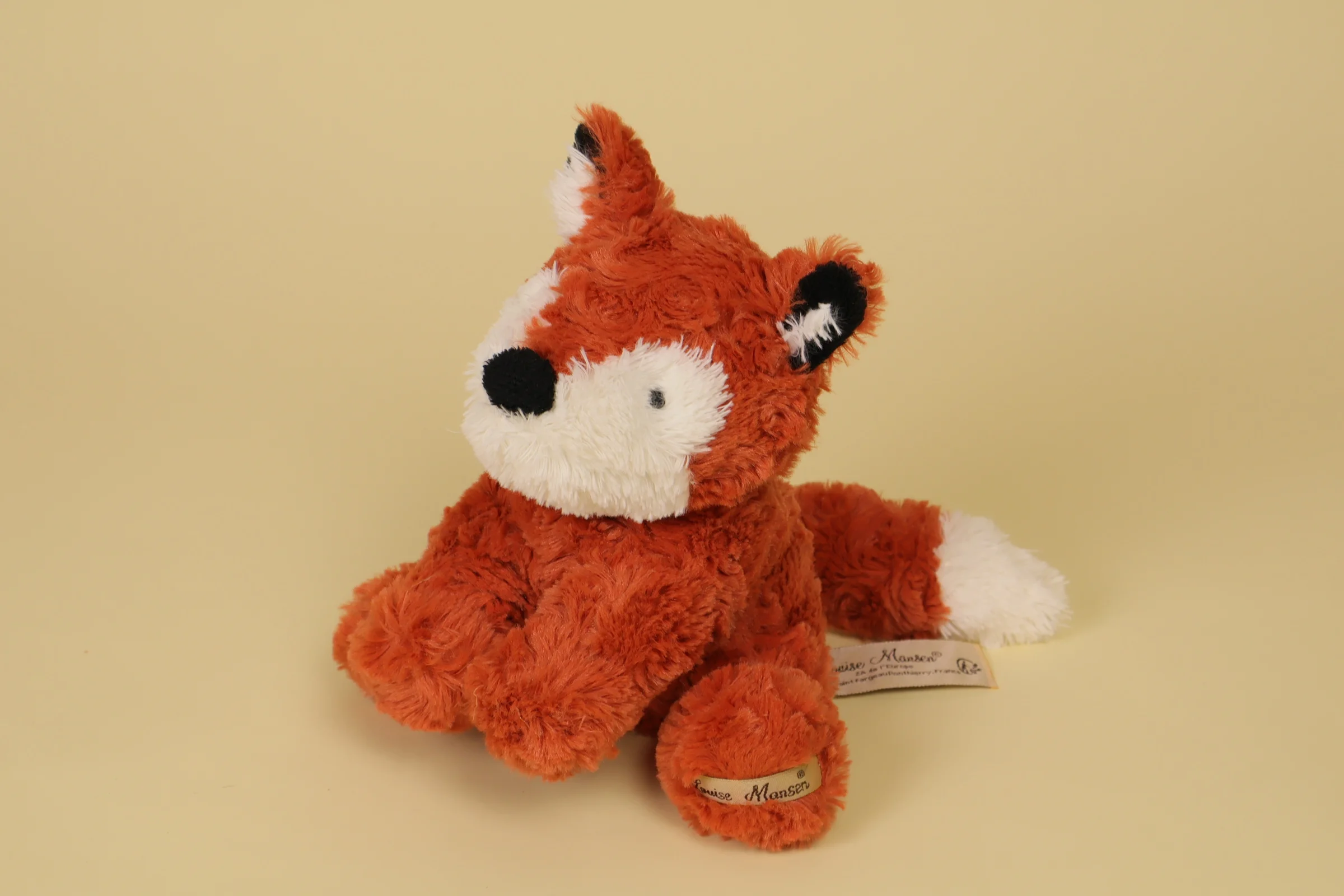 Peluche renard Loucas assis 21 cm roux et blanc marque Louise Mansen doudou style vintage