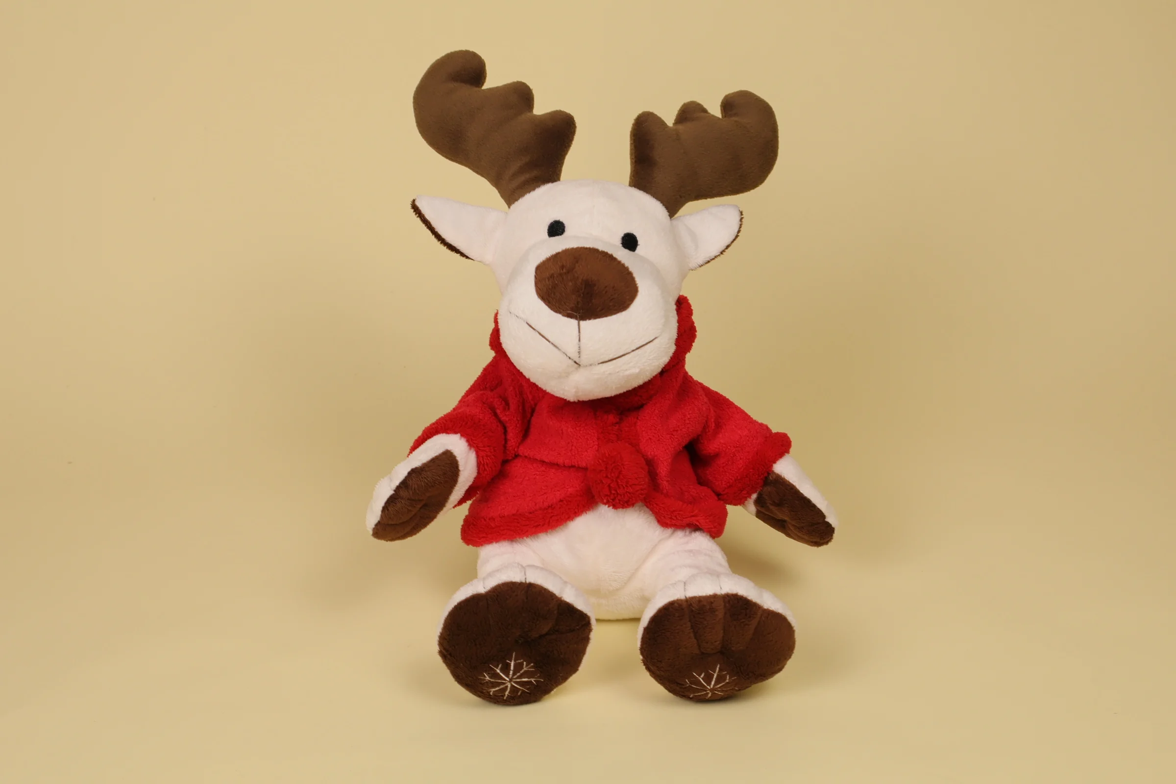 Grande peluche renne 45 cm veste rouge brodée flocon blanc et marron marque CIAD décoration Noël