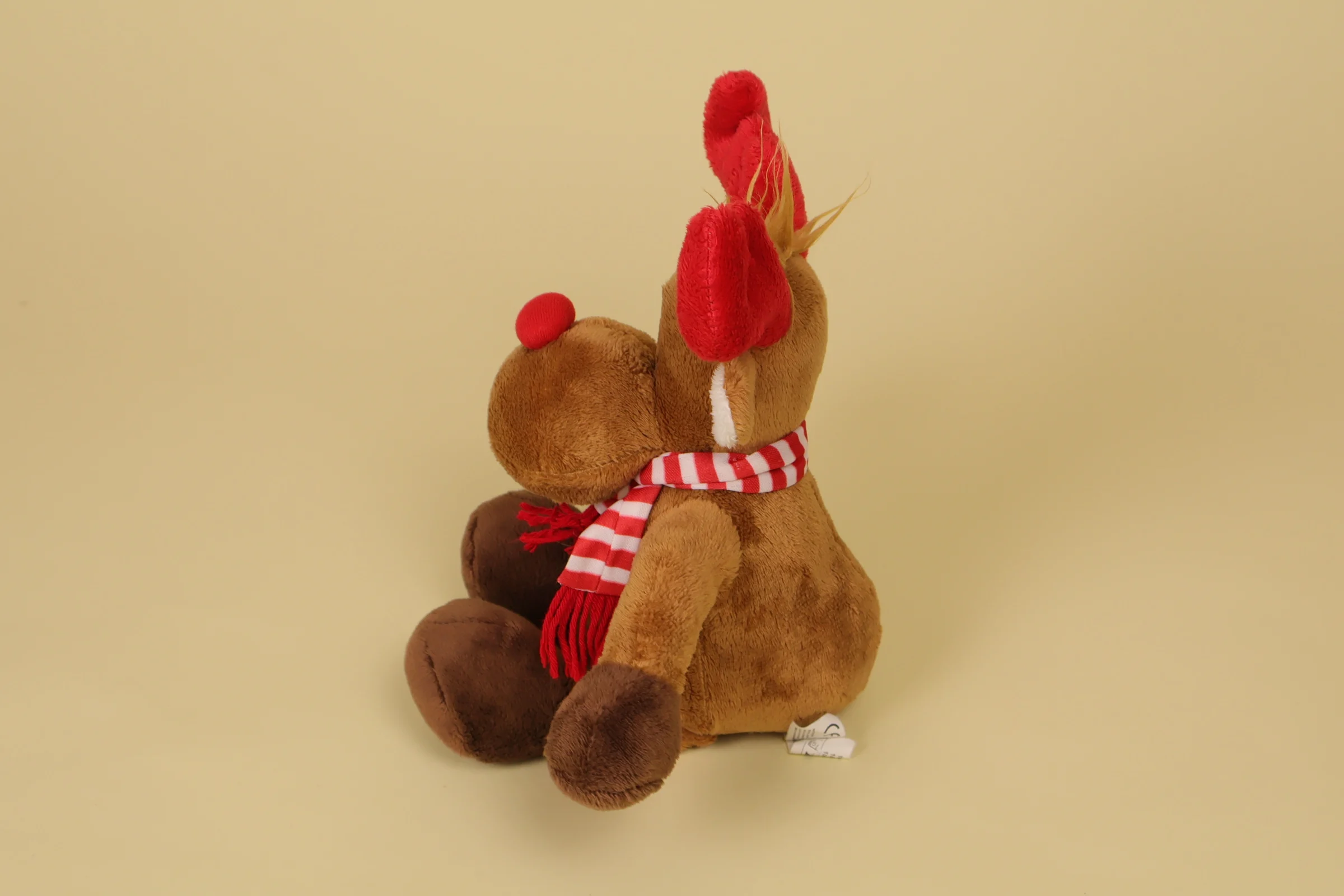 profil Peluche renne marron 30 cm bois rouges écharpe rayée marque Yves Rocher LBVYR doudou Noël collector