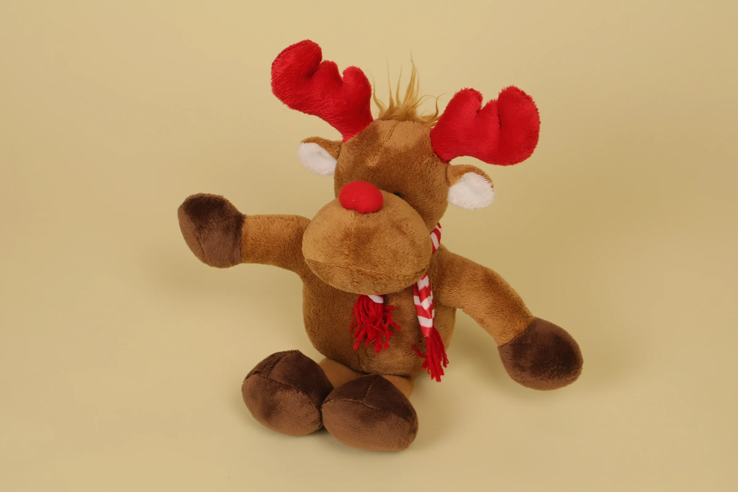 Peluche renne marron 30 cm bois rouges écharpe rayée marque Yves Rocher LBVYR doudou Noël collector