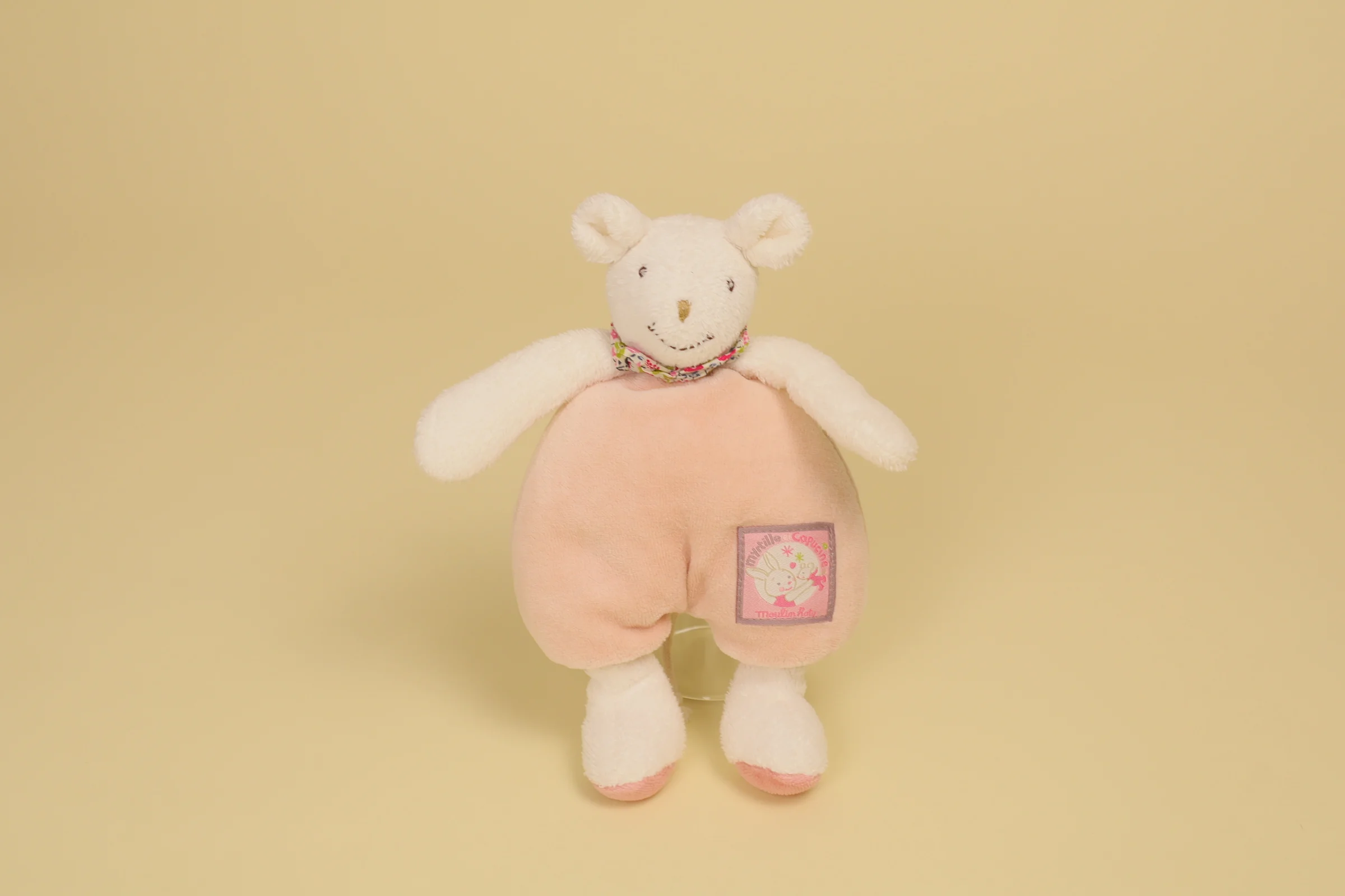 Doudou souris Myrtille 20 cm rose et blanc avec bruit grelot collection Myrtille et Capucine marque Moulin Roty