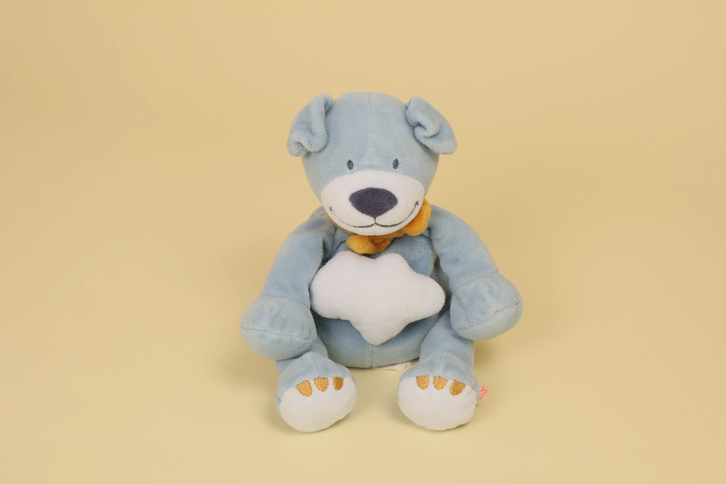 Doudou musical chien Achille bleu nuage blanc 19 cm marque Noukie’s collection Achille et Zébrito Veloudoux