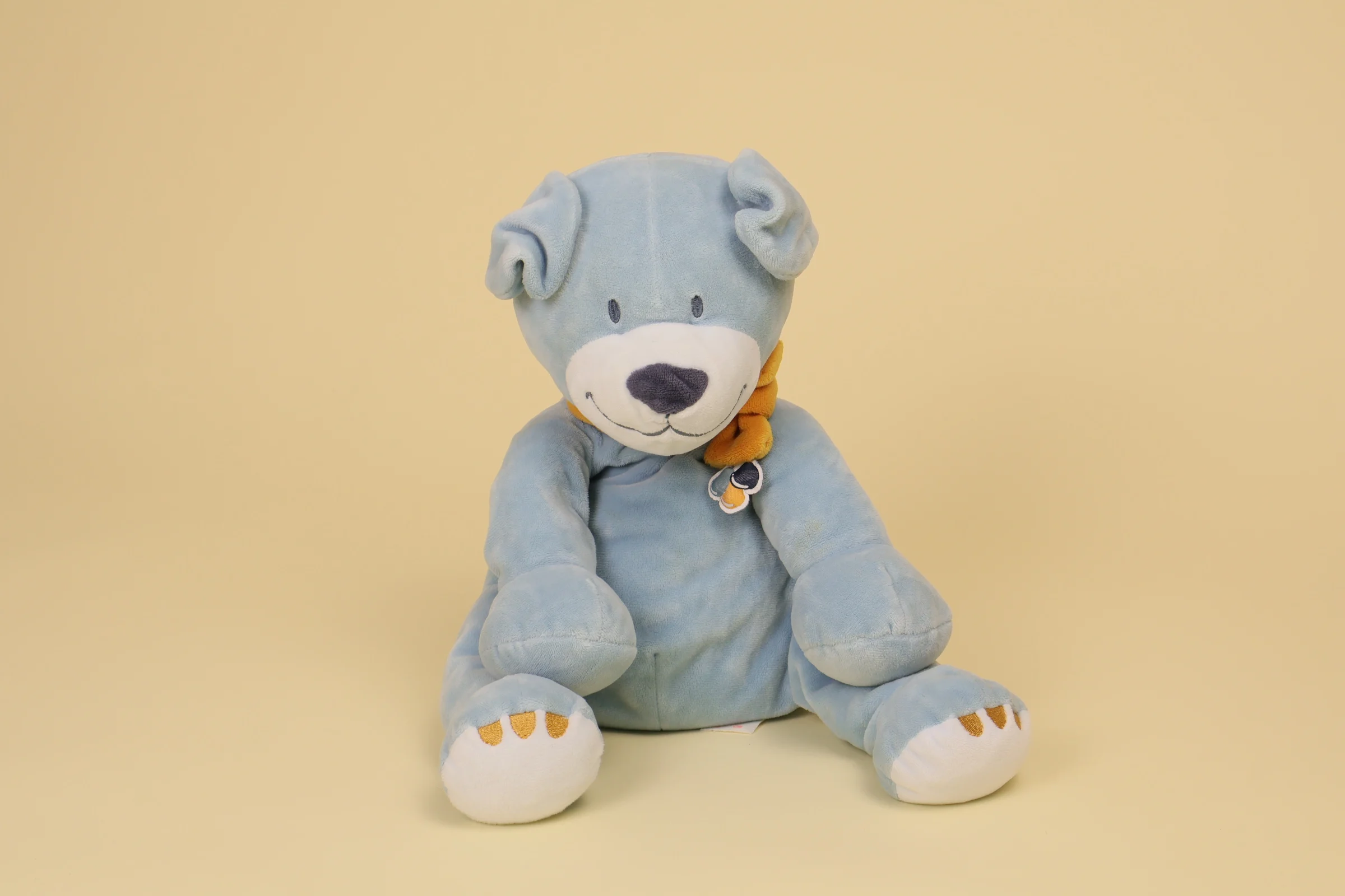 Grand doudou chien Achille bleu écharpe orange 35 cm marque Noukie's collection Achille et Zebrito