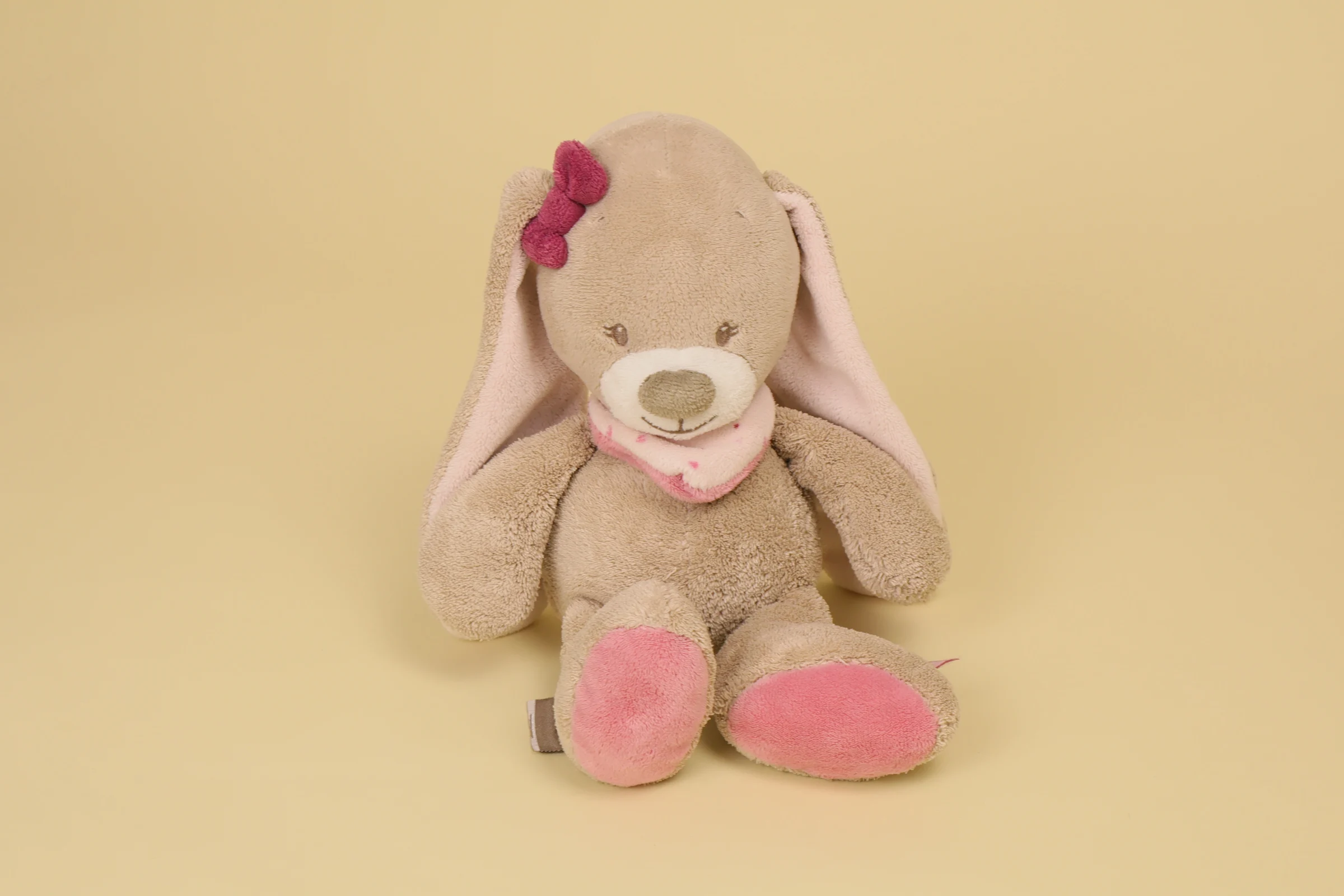 Peluche lapin Nina rose marron bandana 26 cm marque Nattou collection Nina Jade et Lili