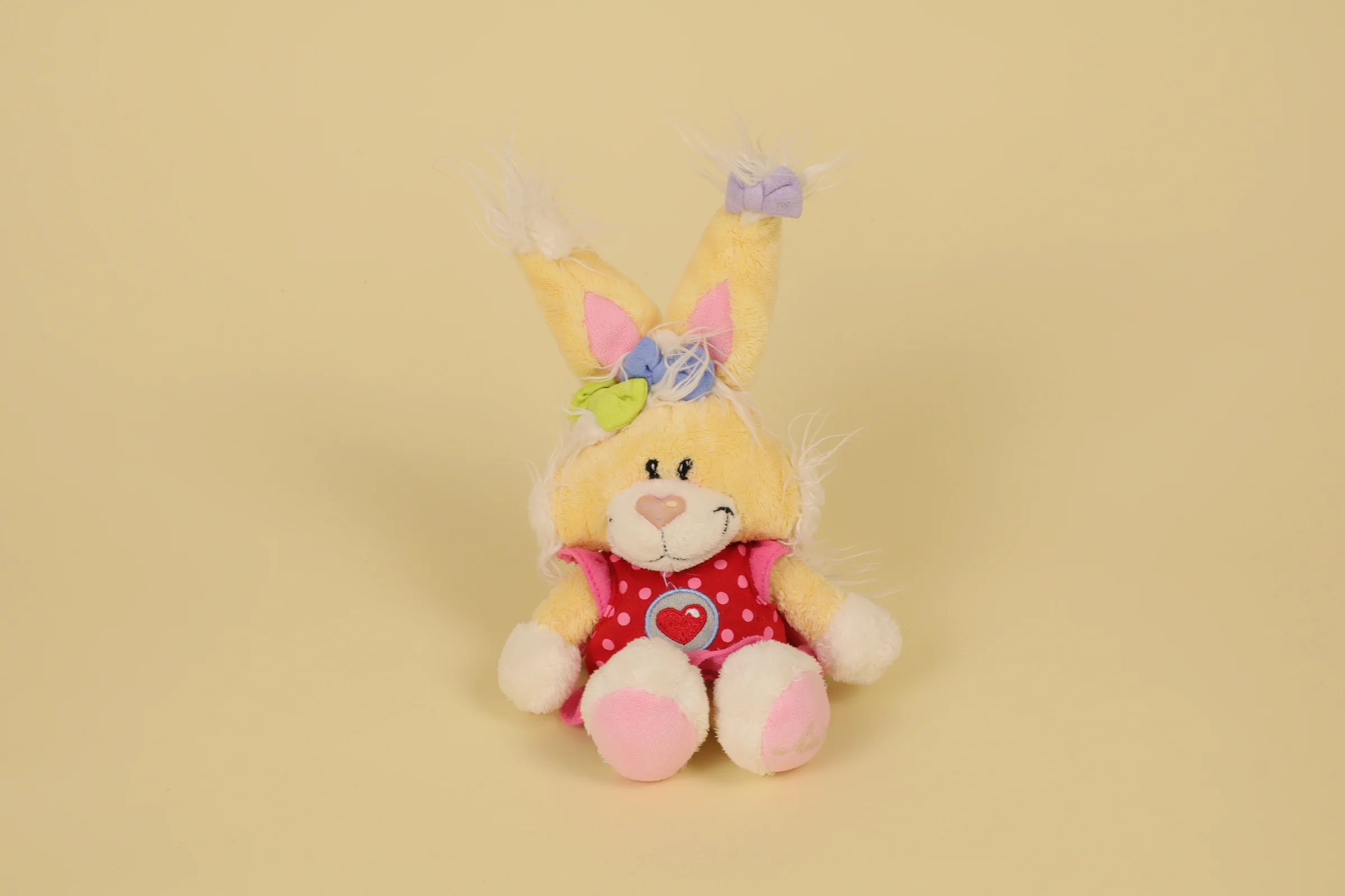 Peluche lapin Mimihopps ami Diddl 26 cm robe rouge et rose cœur brodé marque Depesche