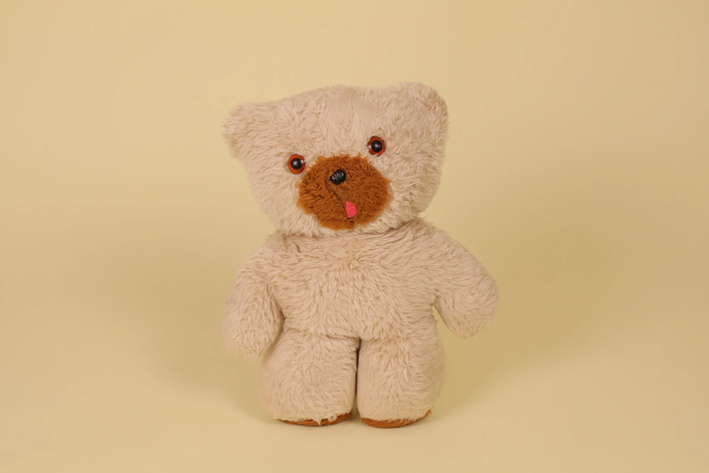 Peluche ours vintage beige et marron yeux billes orange et noir 31 cm année 1970 1980