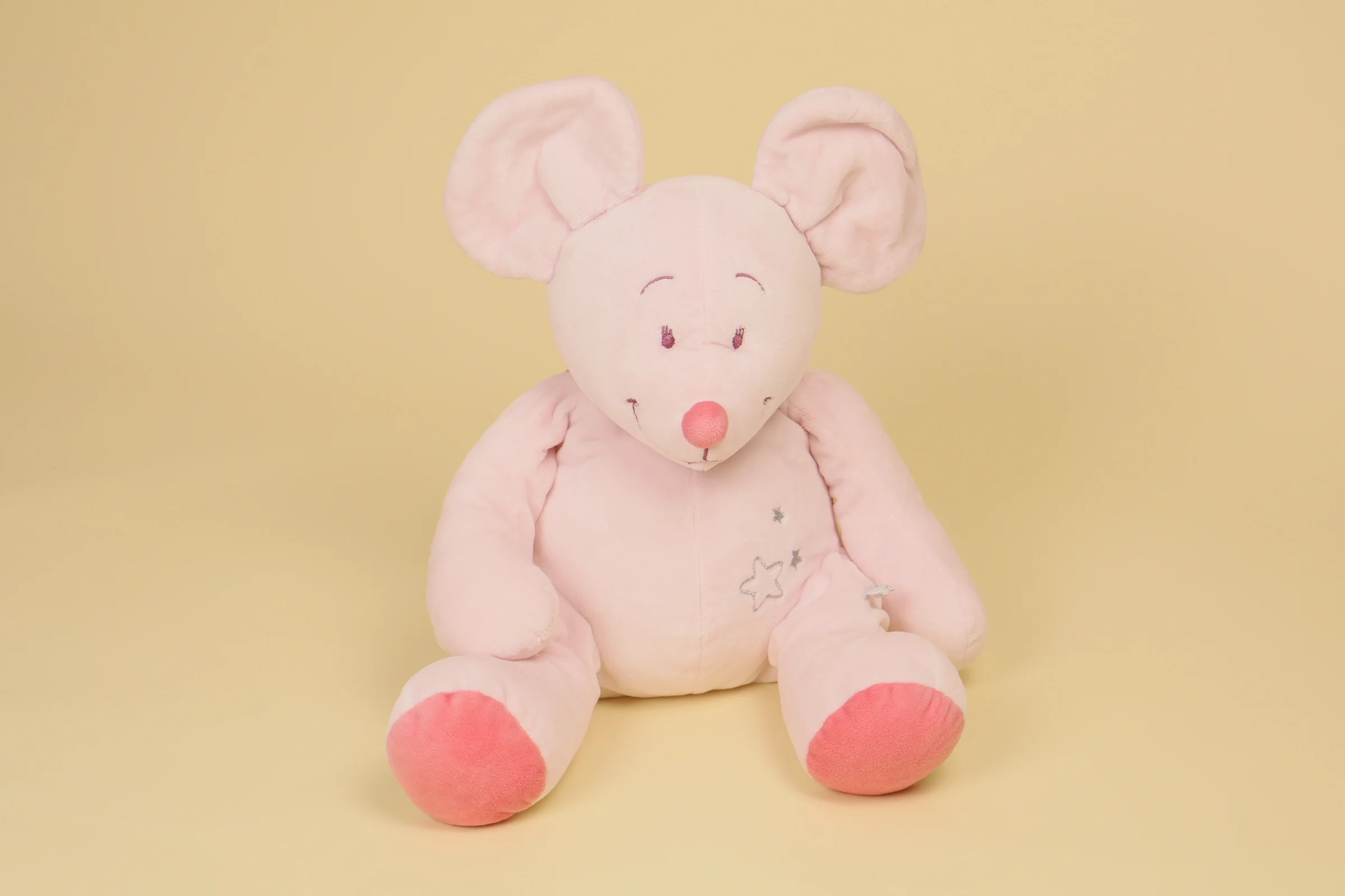 Grande peluche souris Mia rose étoiles argentées brodées nœud mauve 39 cm marque Noukie's collection Mia et Victoria