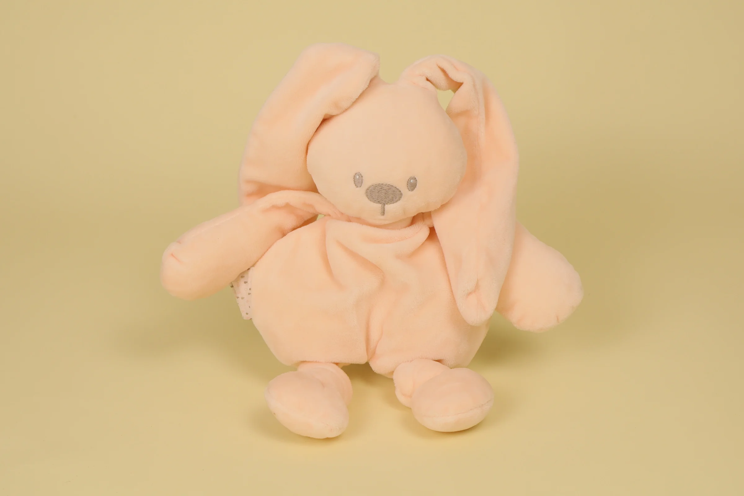 Doudou peluche lapin orange clair visage brode beige 30 cm collection Lapidou marque Nattou