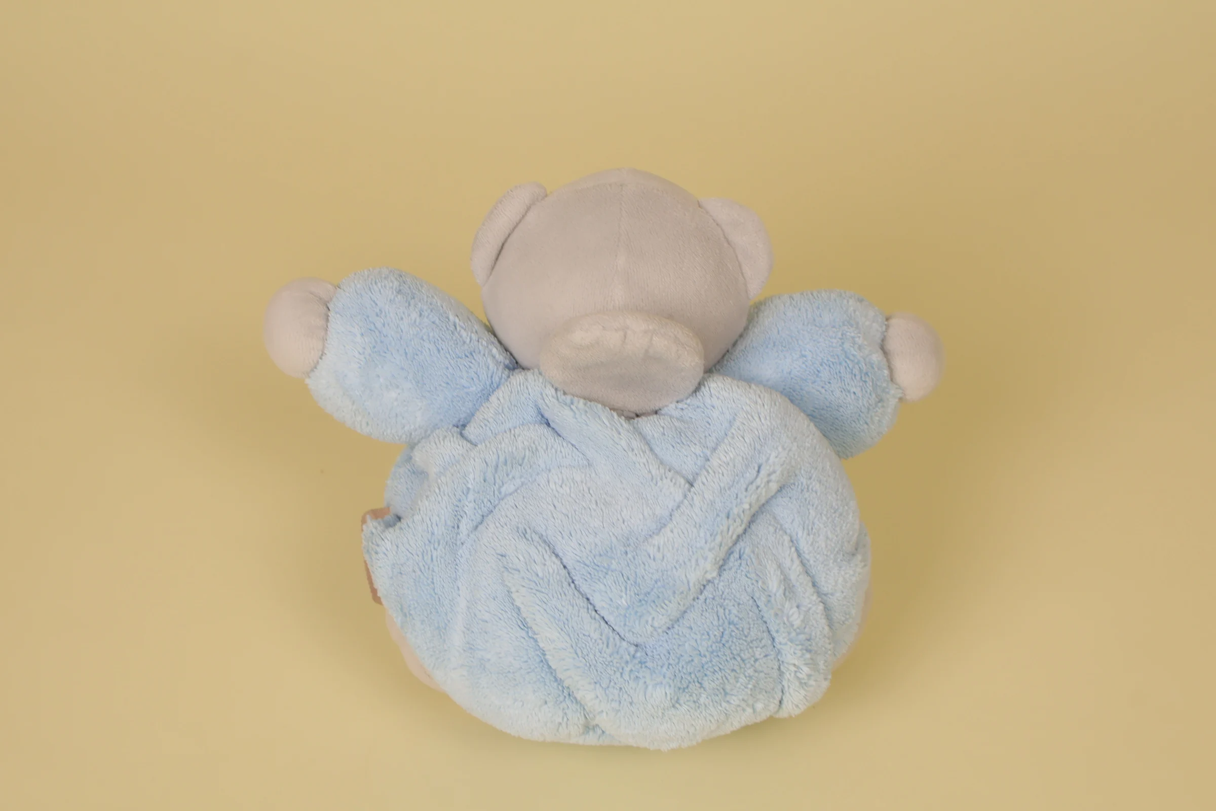 dos Doudou ours boule bleu et gris musical 18 cm Plume vintage 2014 marque Kaloo