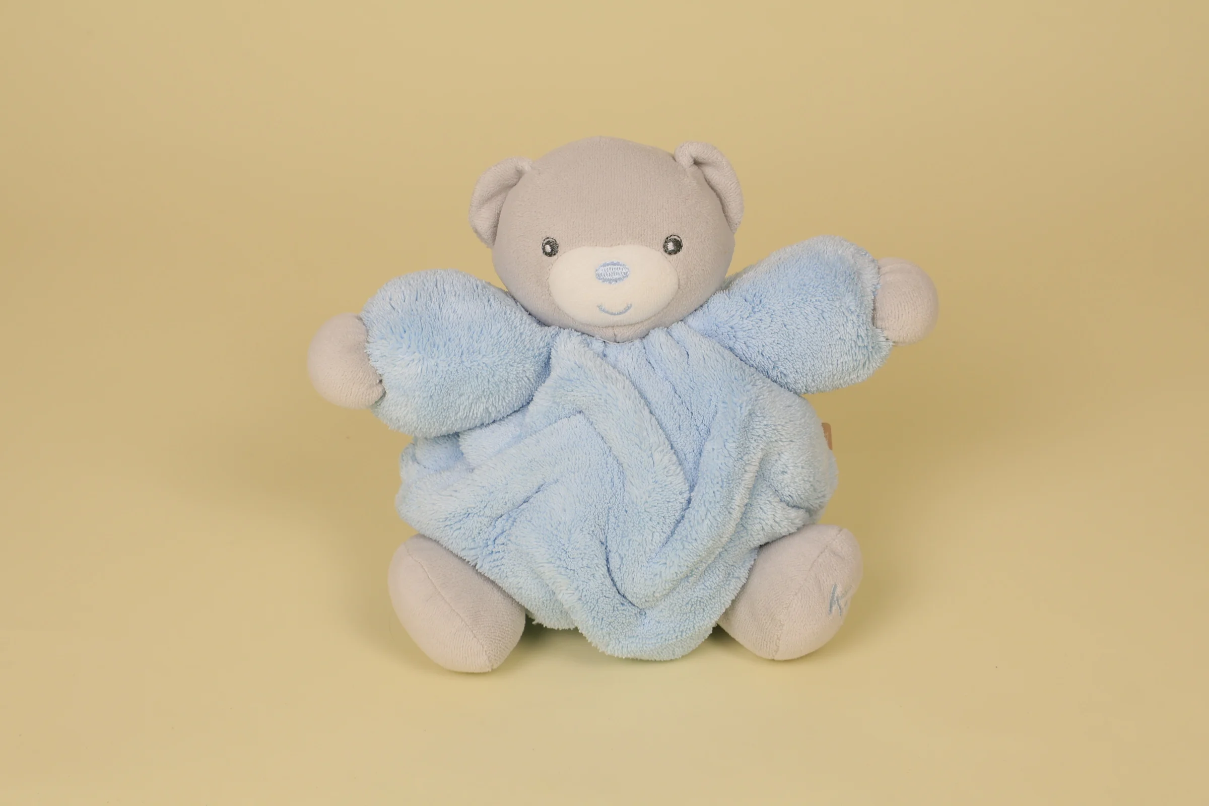 Doudou ours boule bleu et gris musical 18 cm Plume vintage 2014 marque Kaloo