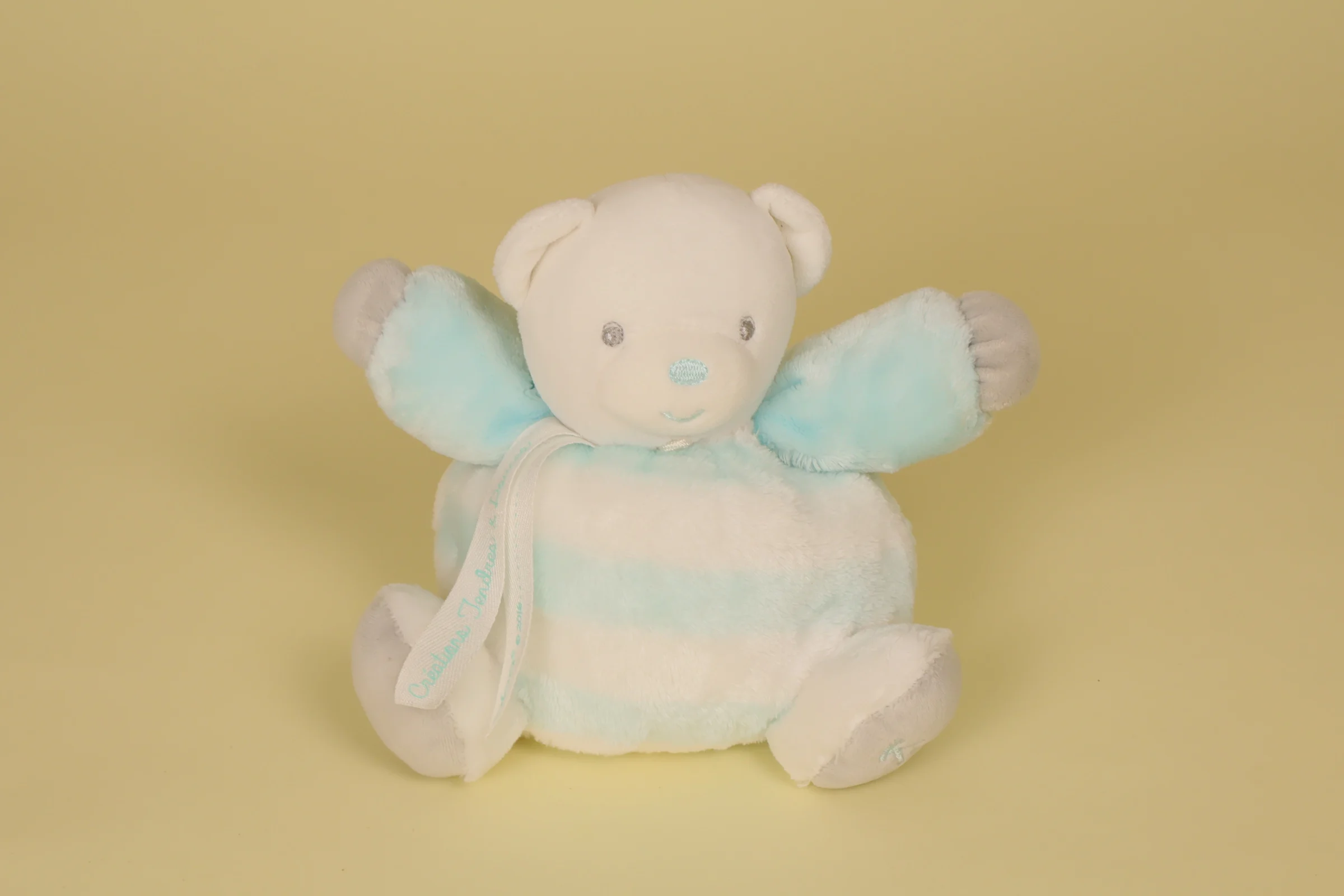 Doudou ours boule chubby raye bleu aqua 19 cm Bebe Pastel marque Kaloo