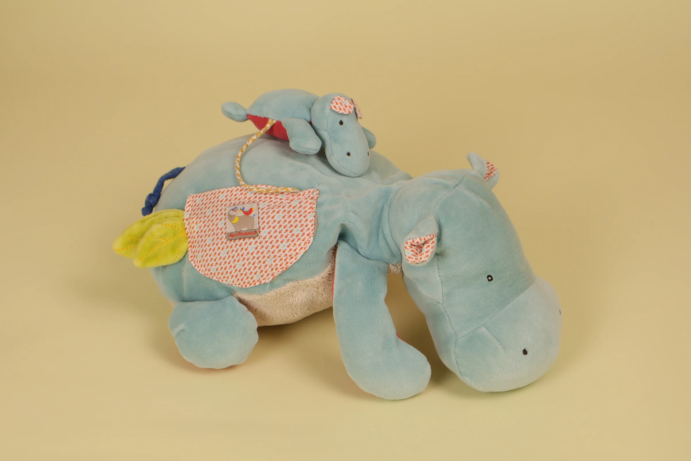 Peluche hippopotame bleu activite avec son bebe grelot 38 cm collection Les Papoum vintage 2016 marque Moulin Roty