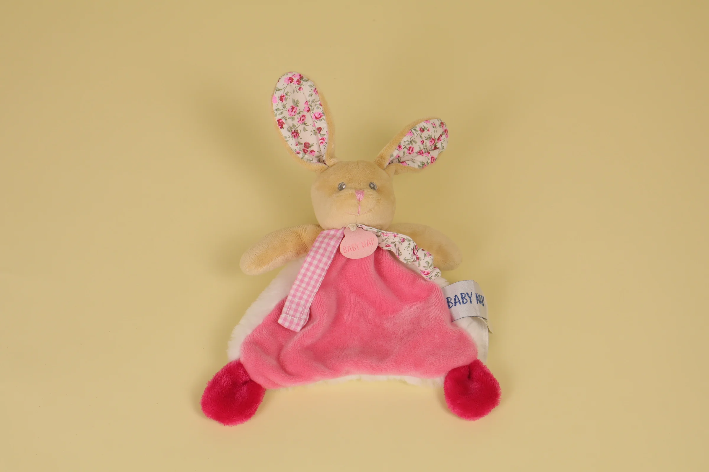 Doudou Lapin Plat Rose Fleur avec Attache Tétine Collection Poupi Année 2016 Marque Baby Nat