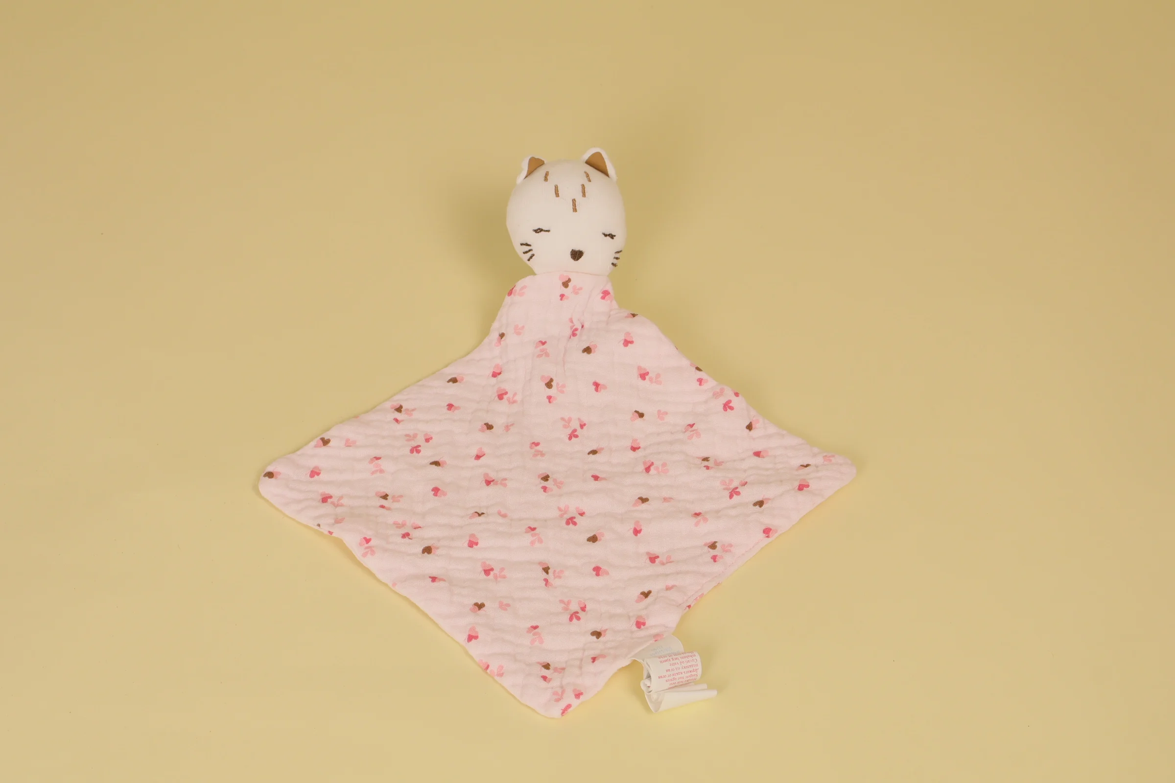 Doudou Chat Plat Lange Rose Fleuri Année 2021 Marque Obaïbi étiquette