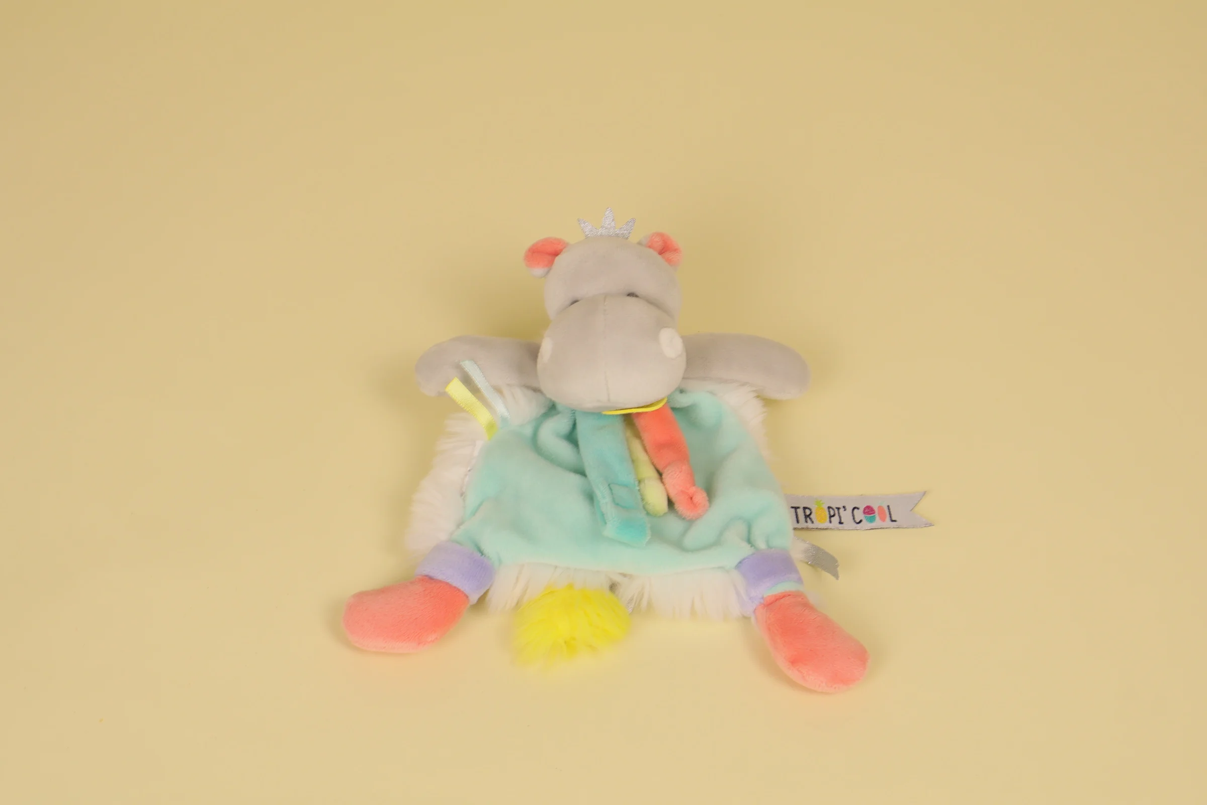 Doudou Hippopotame attache-tétine gris, blanc et vert collection Tropi'cool 2017 marque Doudou et Compagnie