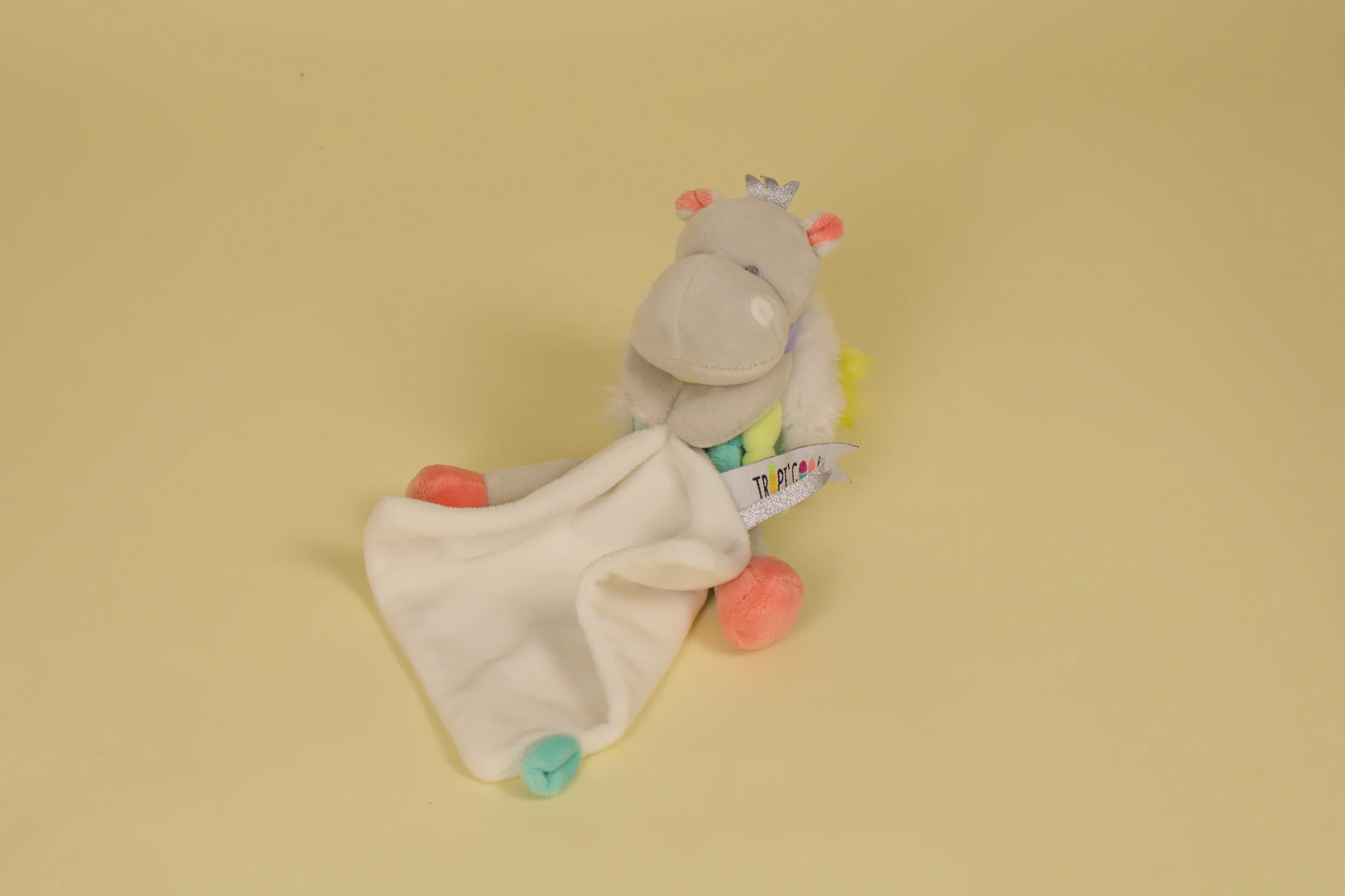Doudou hippopotame avec couronne argentée tenant un mouchoir collection Tropi'cool 20 cm 2019 marque Doudou et Compagnie