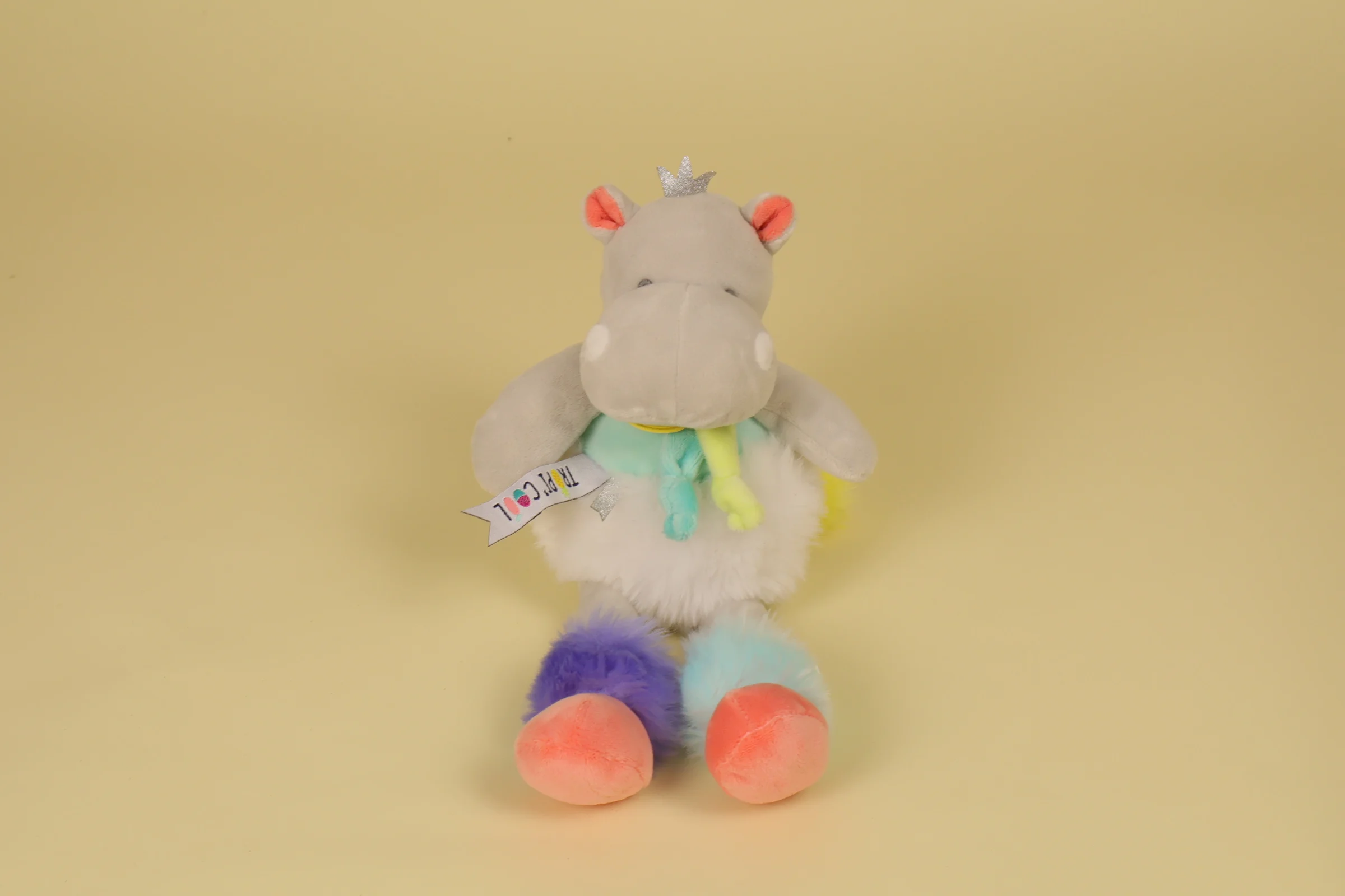 Doudou hippopotame pantin blanc avec couronne argentée collection Tropi'cool 30 cm 2018 marque Doudou et Compagnie