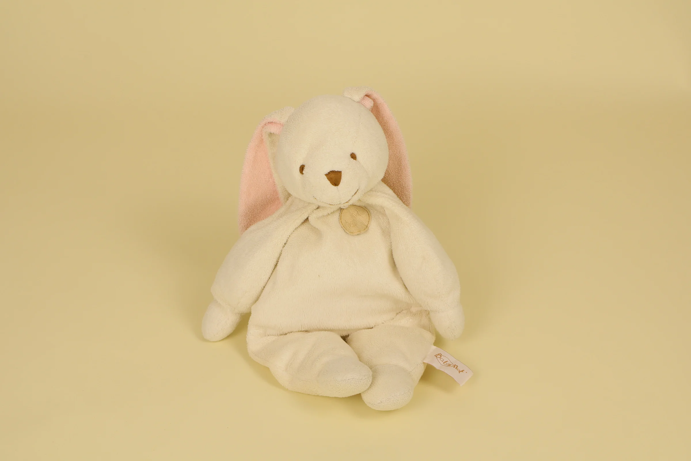 Doudou Lapin crème écru blanc avec intérieur des oreilles rose 32 cm marque Baby Nat
