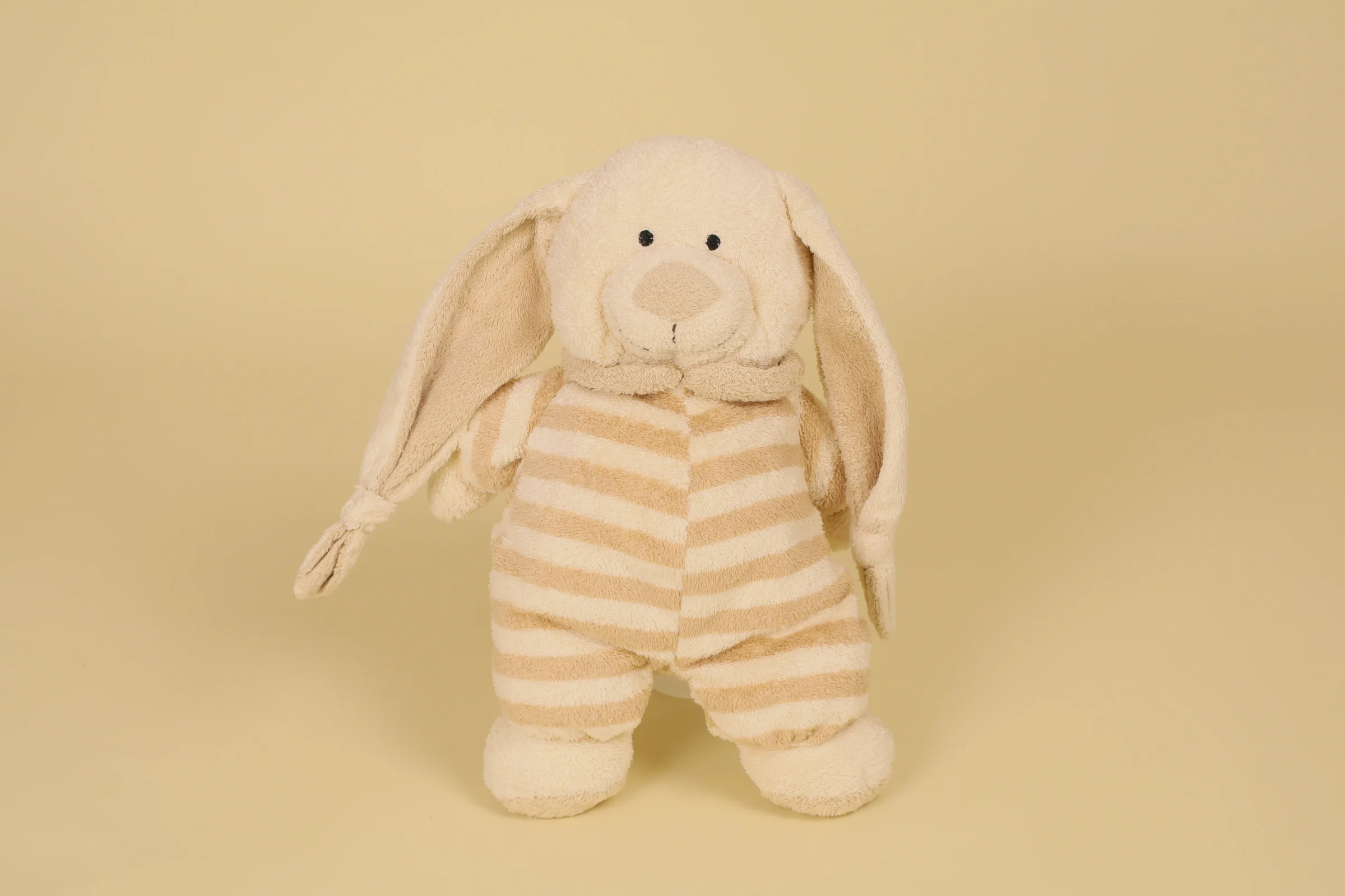 Doudou Lapin Beige Écru Rayé Marron Mesure 28 cm Année 2010 Marque Nicotoy