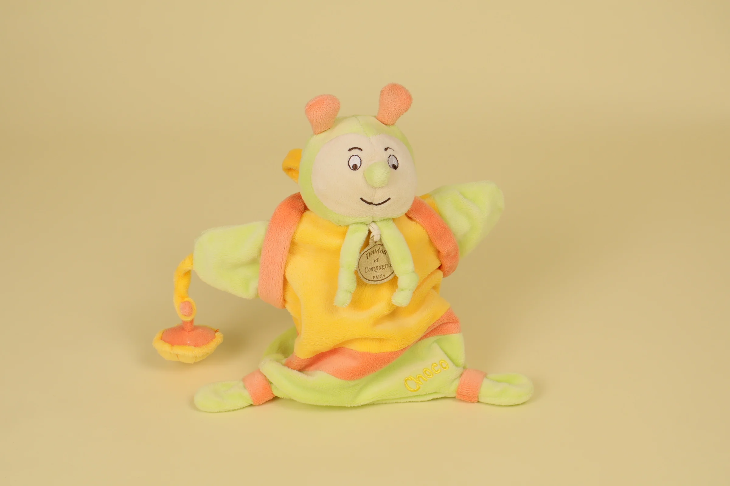 Marionnette Escargot choco vert jaune et orange collection Le jardin merveilleux 2007 marque Doudou et Compagnie