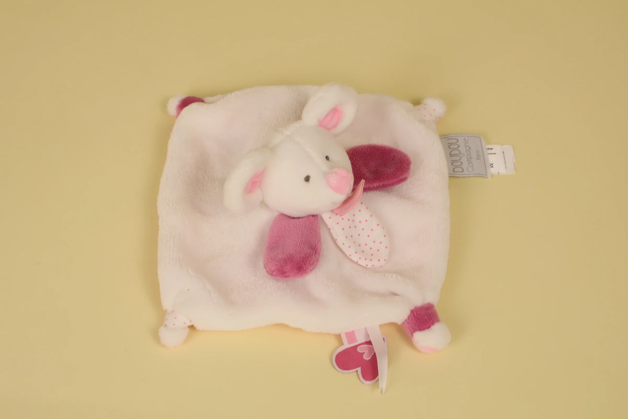 Mini doudou souris plat rose et blanc collection Méli Mélo 15 cm 2018 marque Doudou et Compagnie