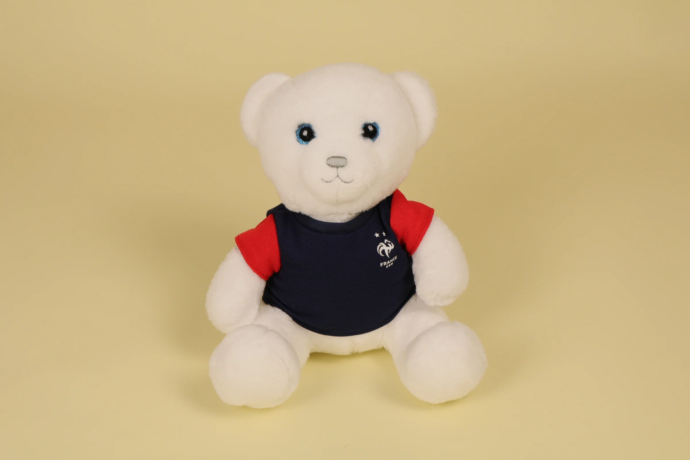 Peluche Ours Blanc Football FFF France Yeux Brillants Bleus 22 cm 2020 marque Gipsy Toys