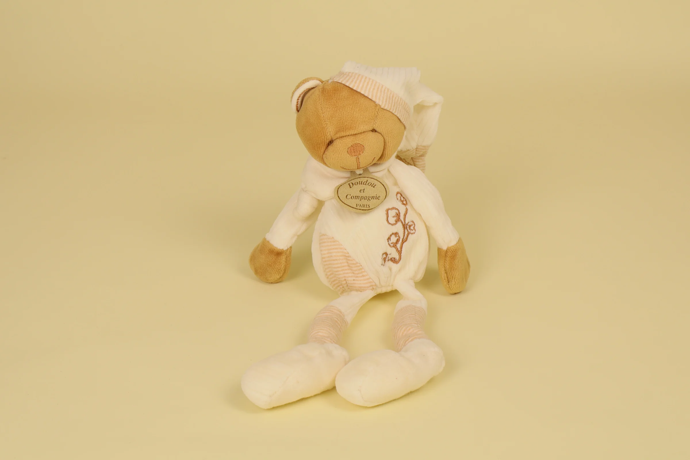 Doudou Ours pantin crème et marron en coton Bio 30 cm collection 2010 marque Doudou et Compagnie
