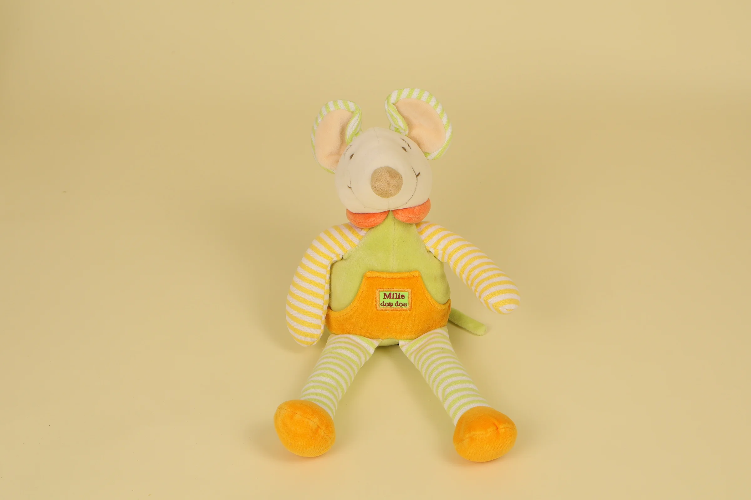 Peluche Souris Milie Vert Orange et Jaune Rayé 30 cm 2005 marque Doudou et Compagnie
