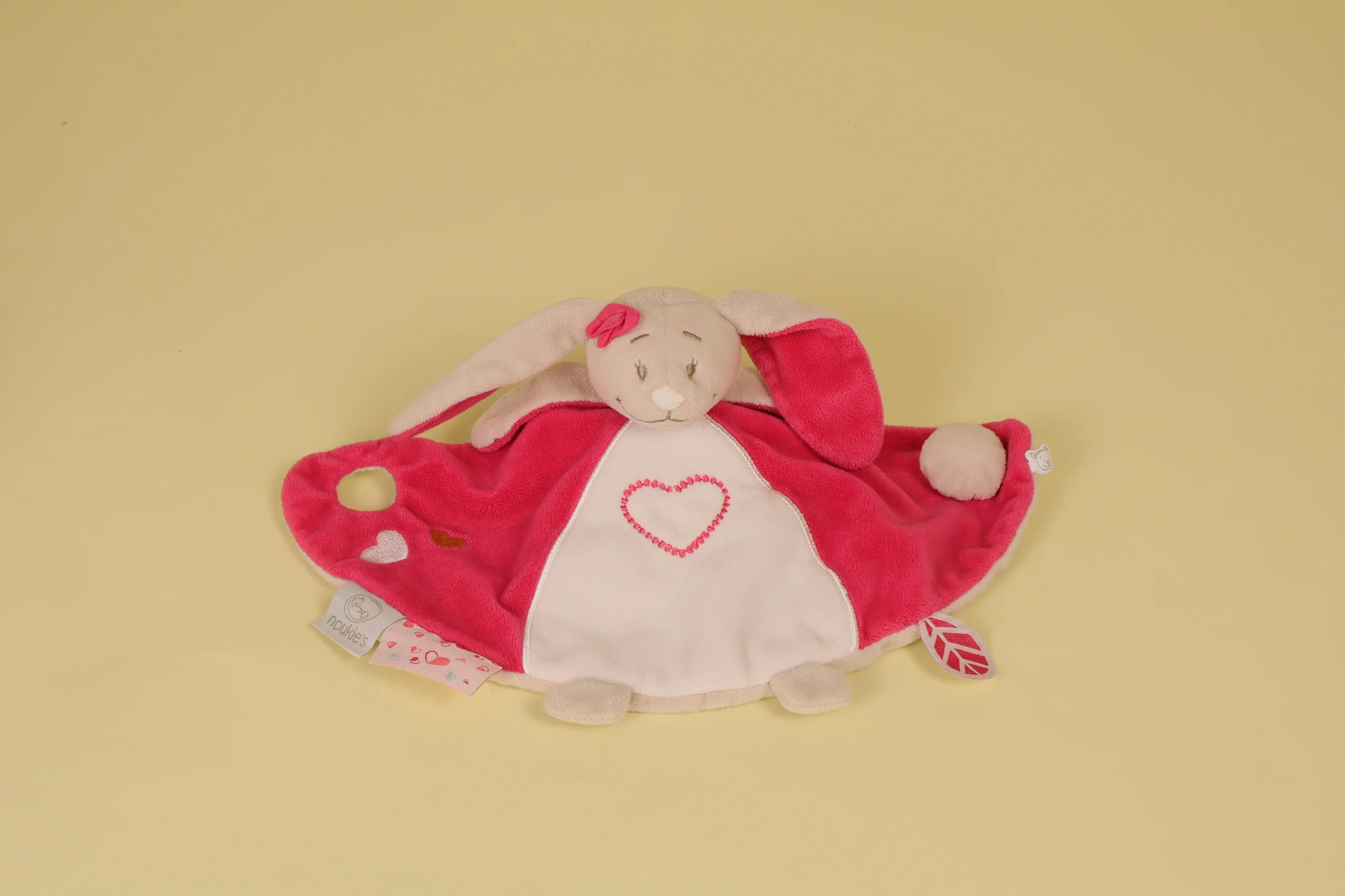 Doudou Lapin Demi Rond Plat Platso Beige Blanc et Rose Collection Anna et Pili Année 2014 Marque Noukie's