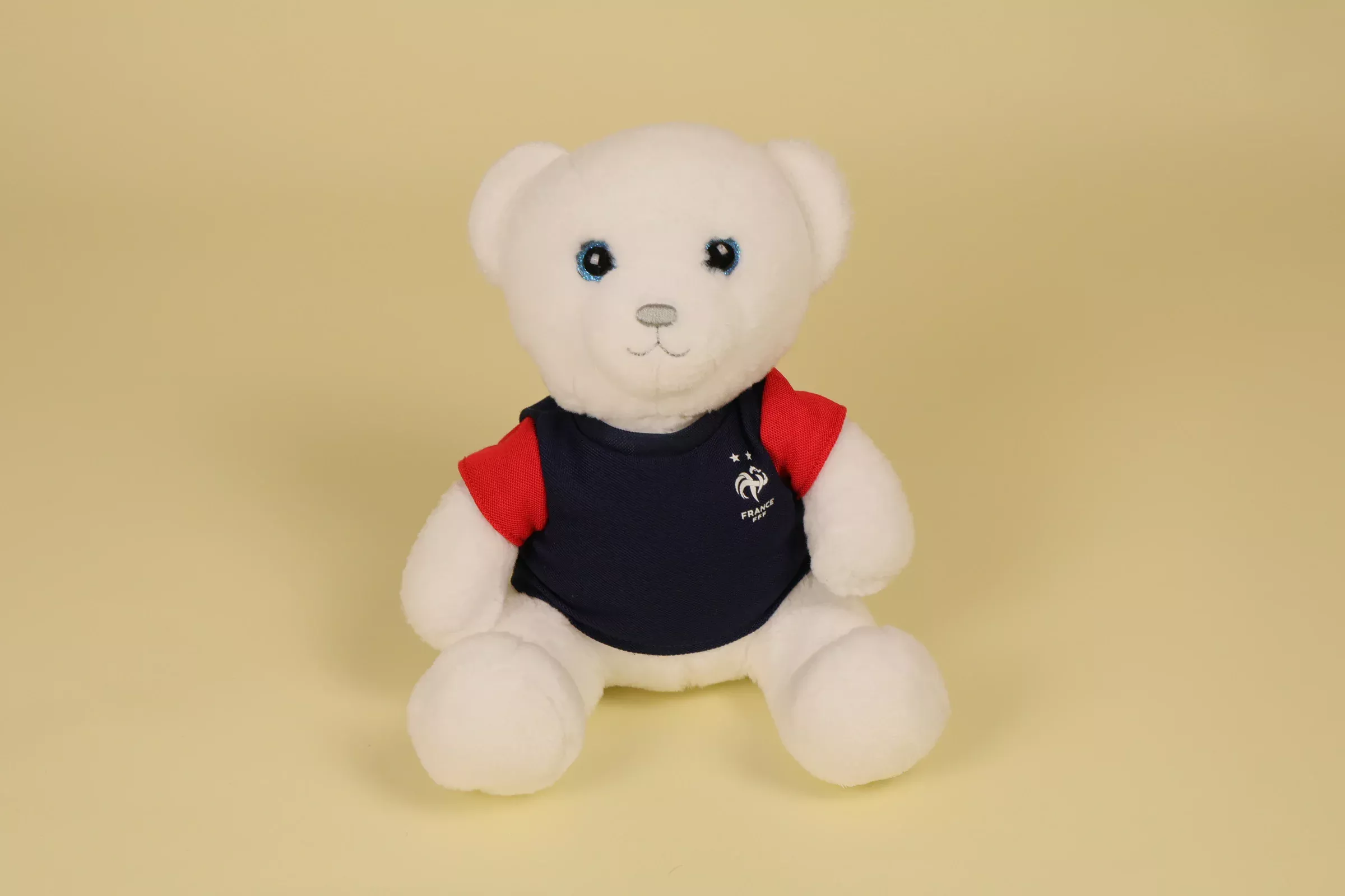 Peluche Ours Blanc Football FFF France Yeux Brillants Bleus 22 cm 2020 marque Gipsy Toys