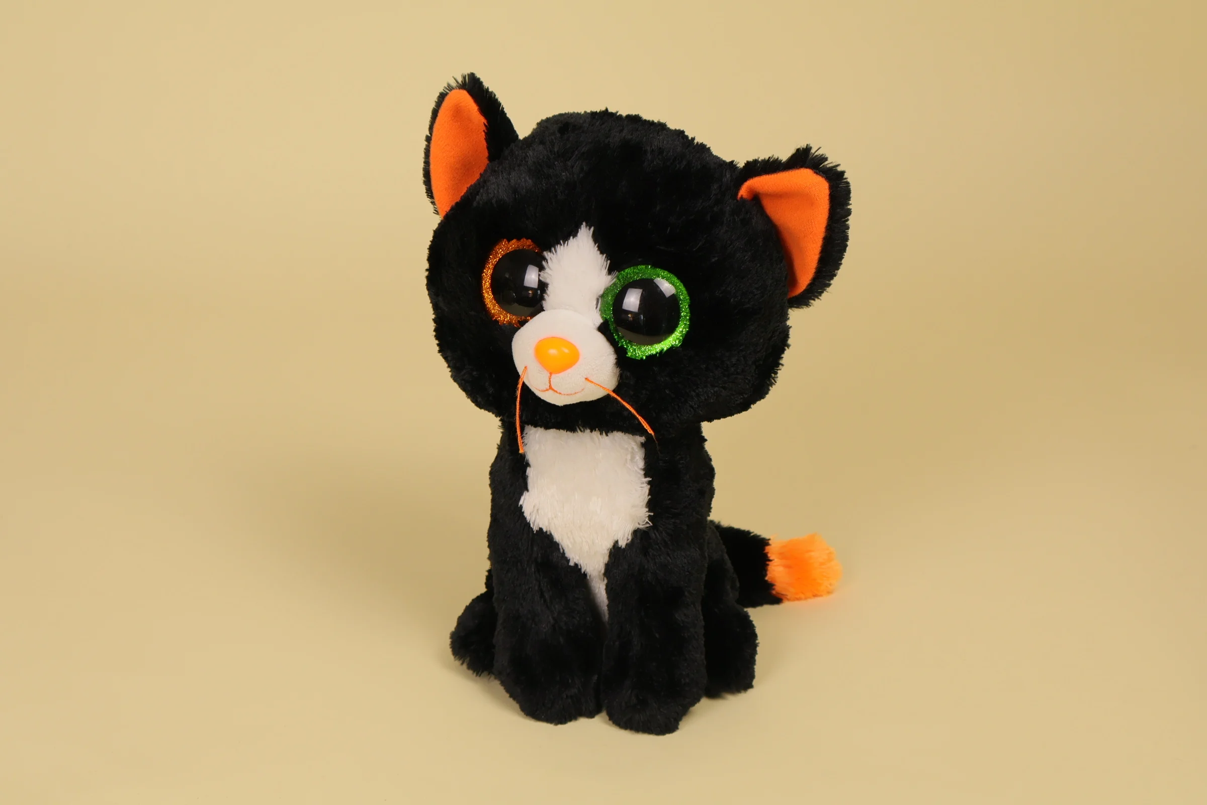 Peluche Chat Frights Noir Orange aux Yeux Brillants Orange et Verts 23 cm Année 2015 Marque Ty Beanie Boos