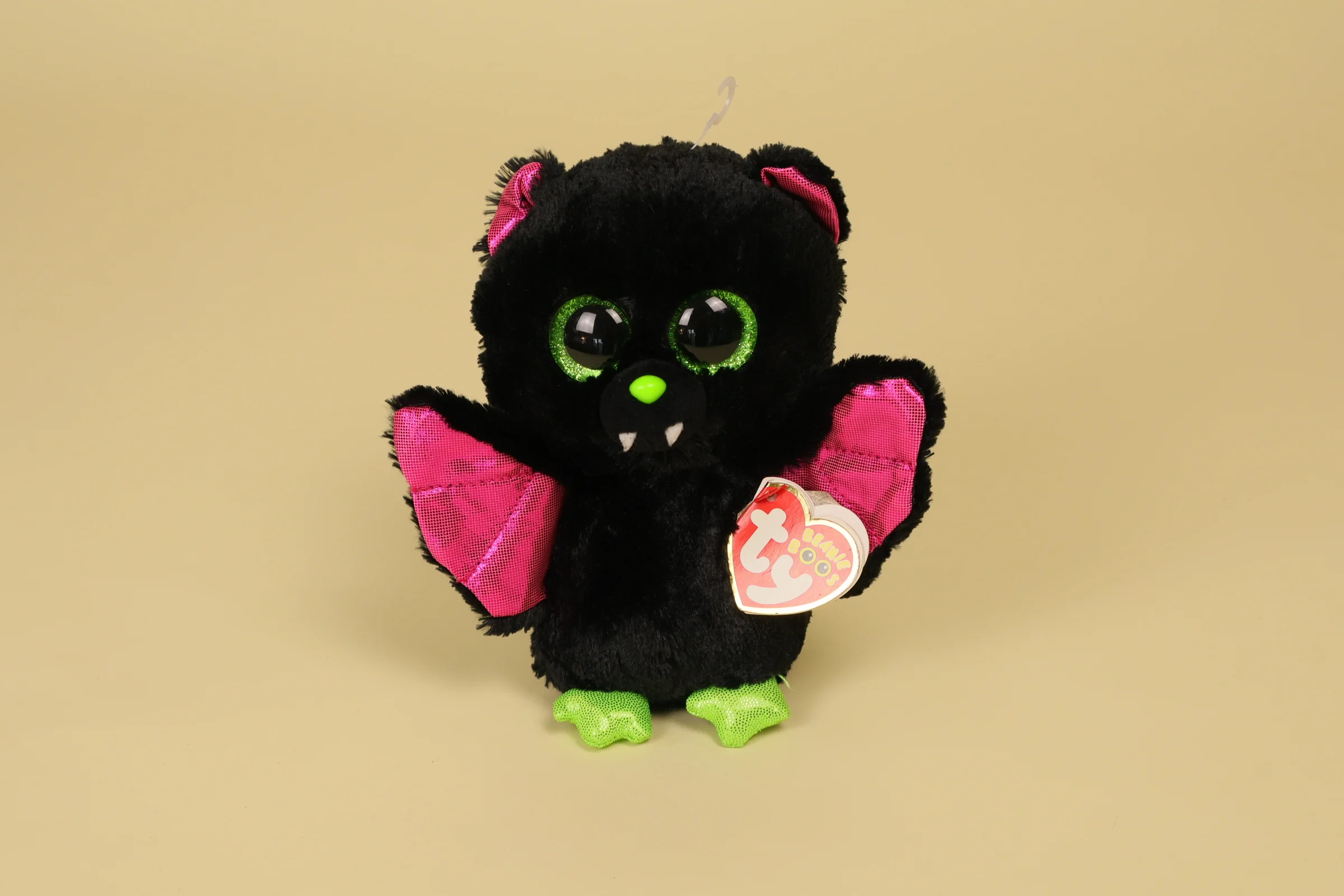 Peluche Chauve-Souris Igor Noir Rose et Vert Yeux Pailletés Verts 16 cm Anniversaire 7 Septembre 2015 Marque Ty Beanie Boos
