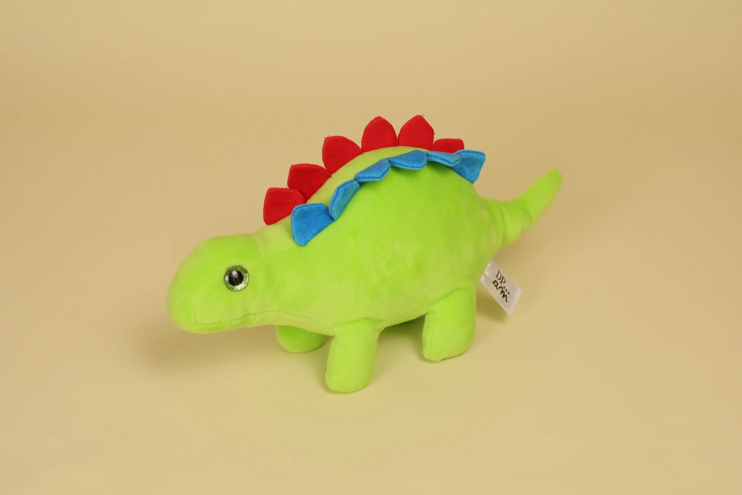 Doudou Dinosaure Stegosaure Vert aux Yeux Brillants Verts 30 cm de long Annee 2014 Marque DPAM
