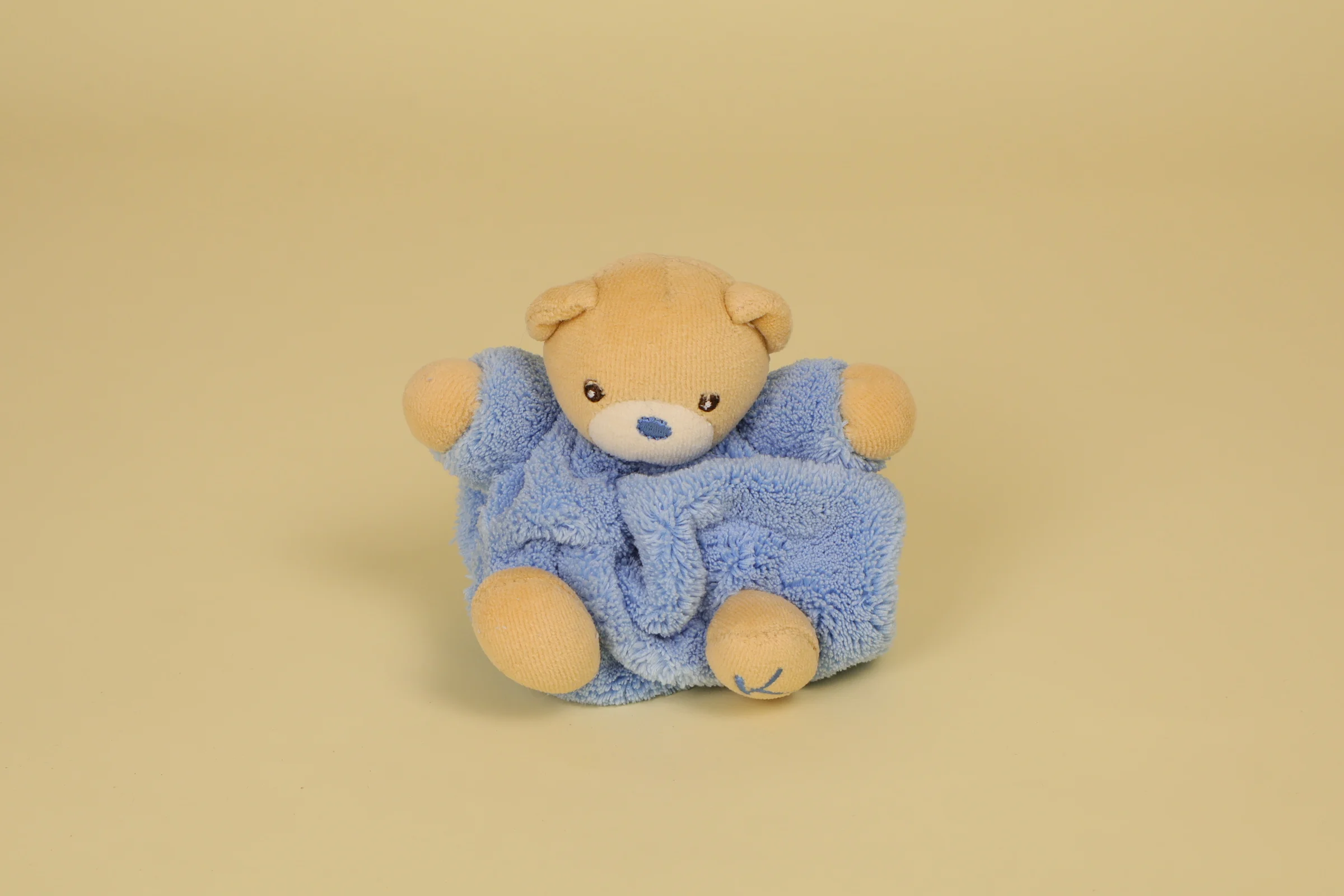 Mini Doudou Ours Boule Bleu et Beige Mesure 12 cm Collection Plume Annee 1998 1999 Marque KALOO