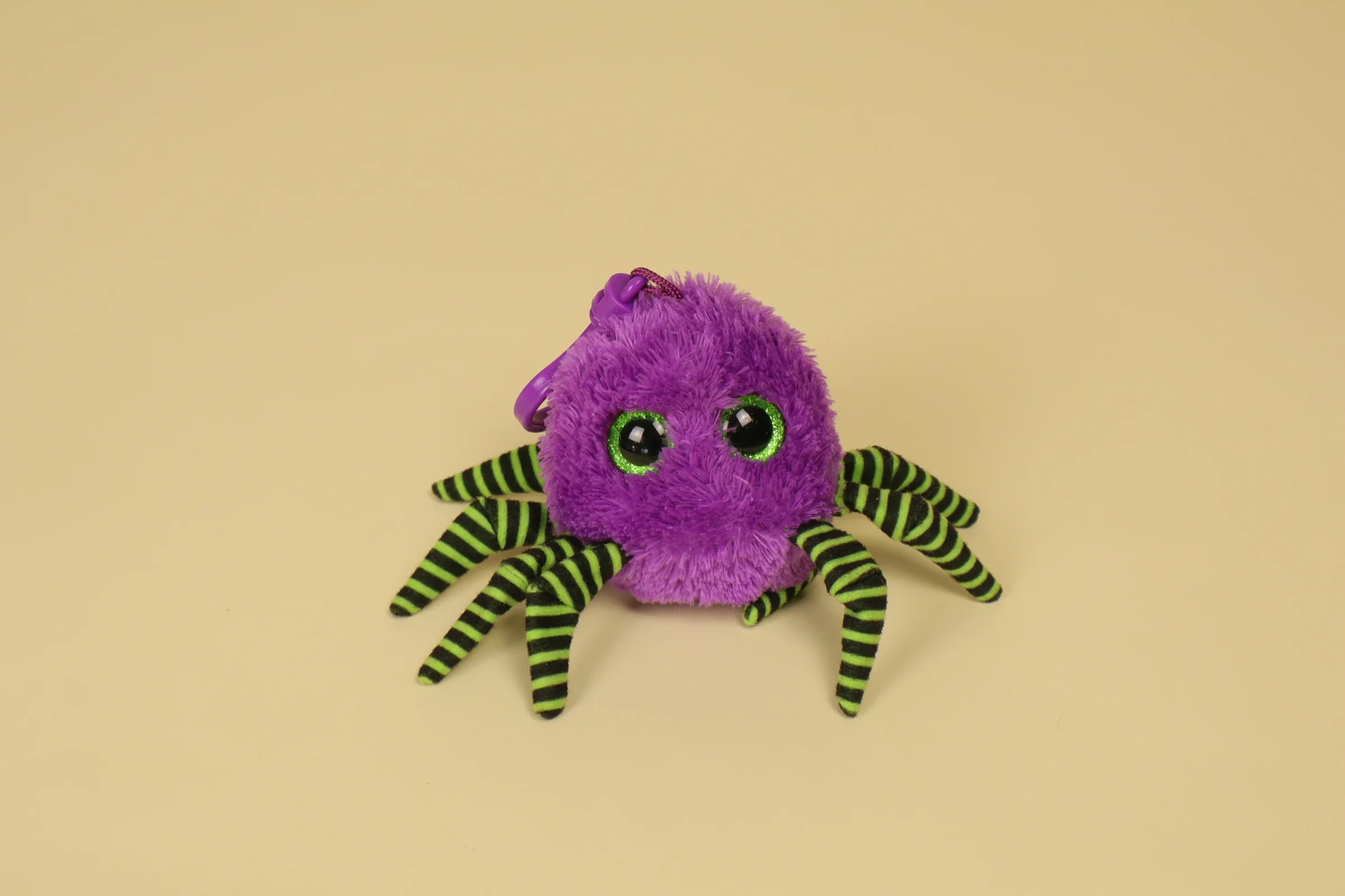 Porte Cle Peluche Araignee Crawly Pourpre aux Yeux Brillants Verts 10 cm Annee 2014 Marque Ty Beanie Boos